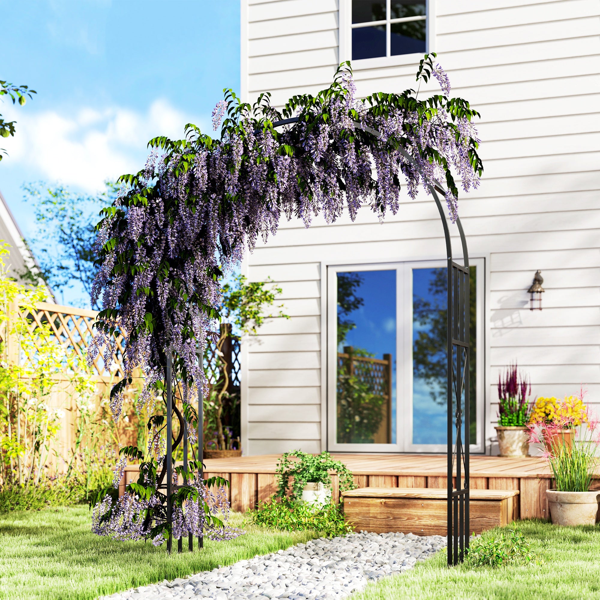 Outsunny 7.3ft Steel Garden Arch Trellis, Garden Arbor Trellis for Climbing Plants Roses Wisteria Vines, Flower Arch Wedding Arch Stand for Bridal Party Ceremony Decoration, Black