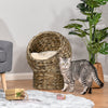 PawHut Wicker Cat Bed, Elevated Rattan Kitten Bed with Cushion, Handwoven Cat Egg Chair Kitty House with Stand for Indoor Cats, Grey