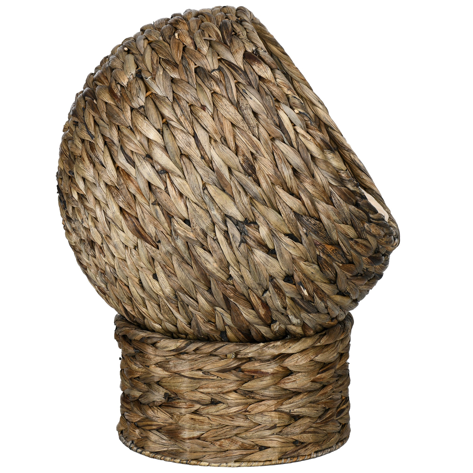 PawHut Woven Banana Leaf Elevated Cat Bed Wicker Kitten Basket Pet Den. House Cosy Cave with Soft Cushion Dome 42x33x52cm Grey