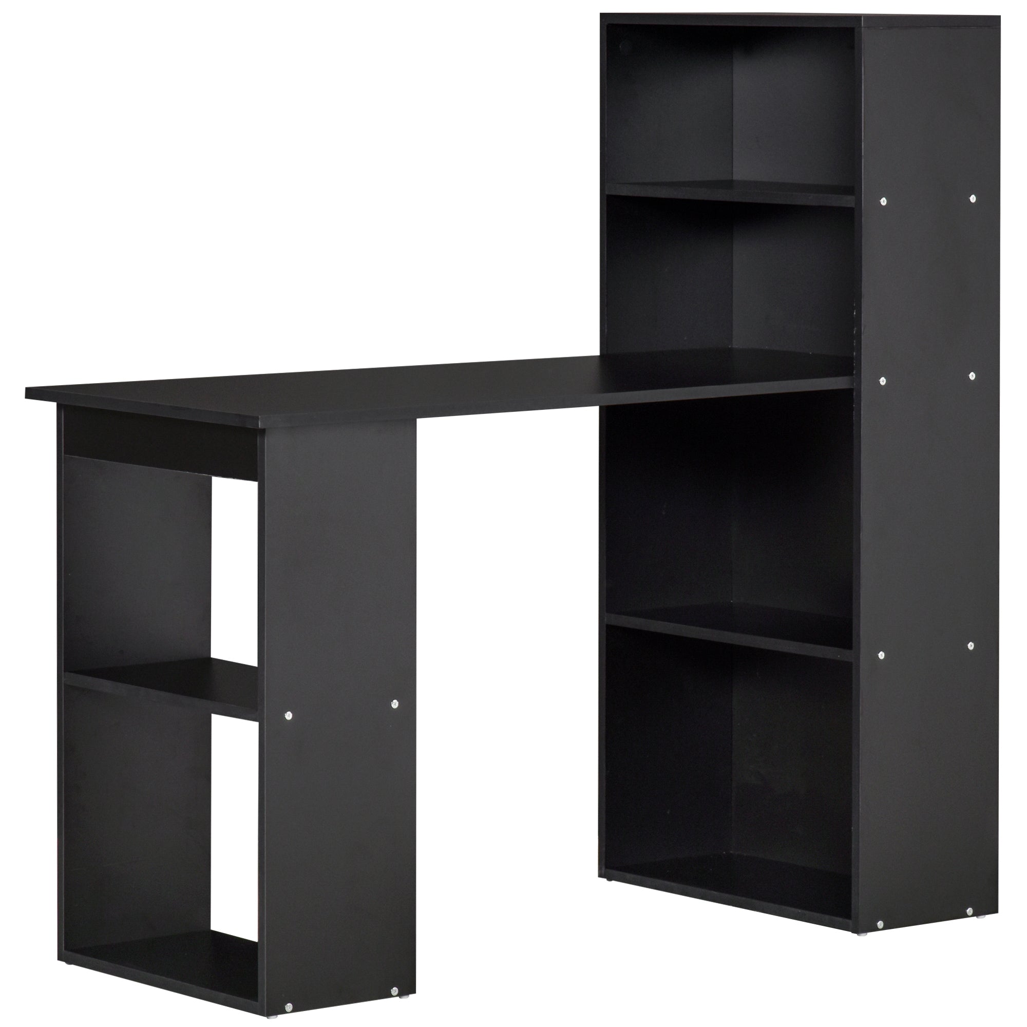 HOMCOM 120cm Modern Computer Desk Bookshelf Study Table Workstation PC Laptop Writing Home Office 6 Shelves, Black