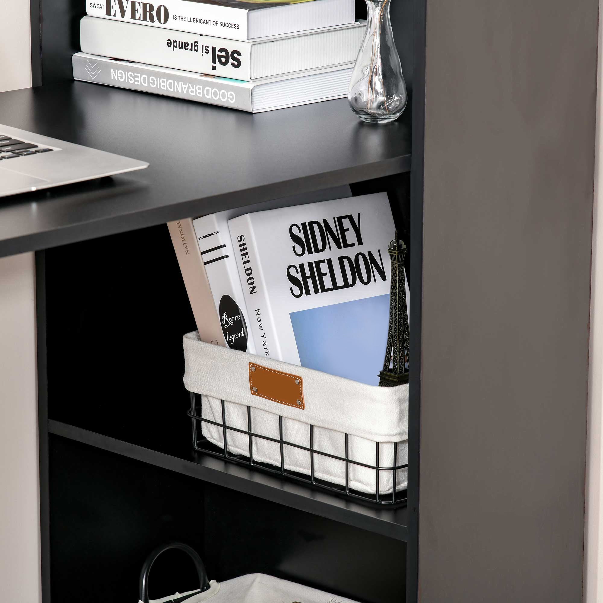 HOMCOM Modern Computer Desk with Storage Shelves, 47" Writing Table Workstation with Bookshelf for Home Office, Black