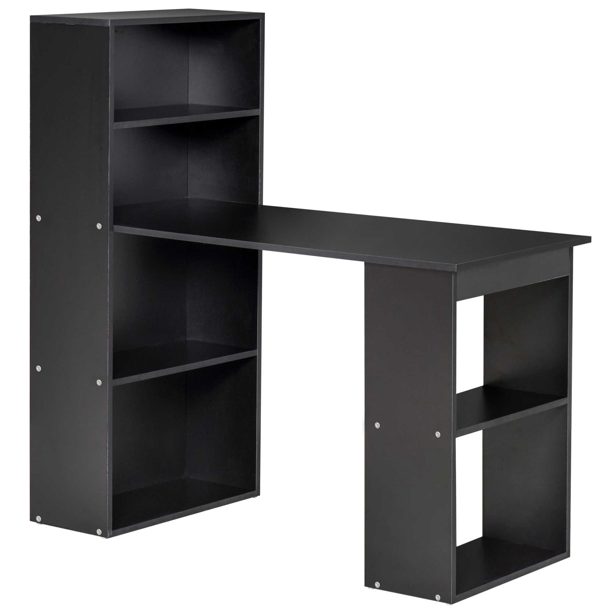 HOMCOM 120cm Modern Computer Desk Bookshelf Study Table Workstation PC Laptop Writing Home Office 6 Shelves, Black