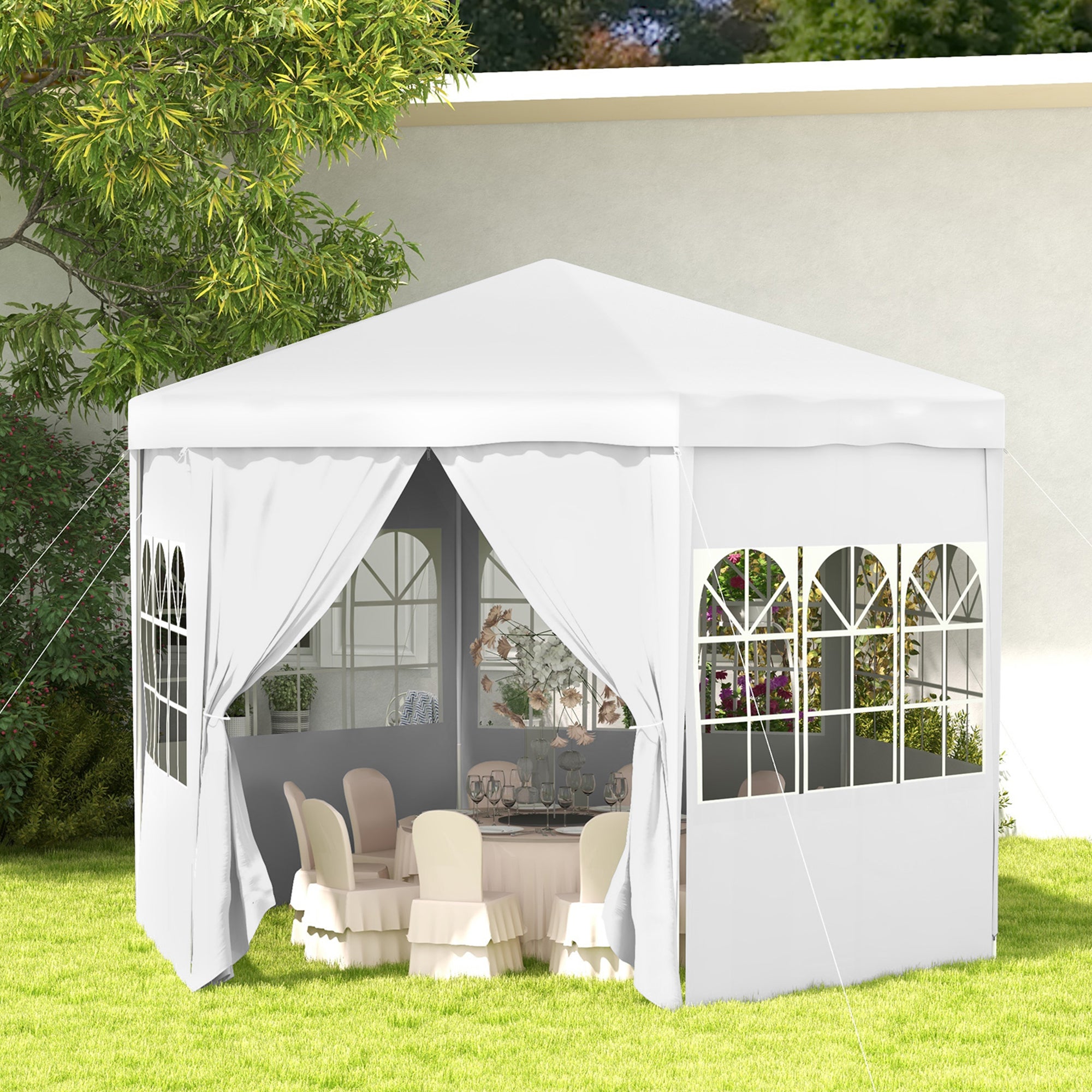 Outsunny 13 ft. Gazebo Canopy Party Tent with 6 Removable Side Walls with Windows and Doors for Outdoor Events, White