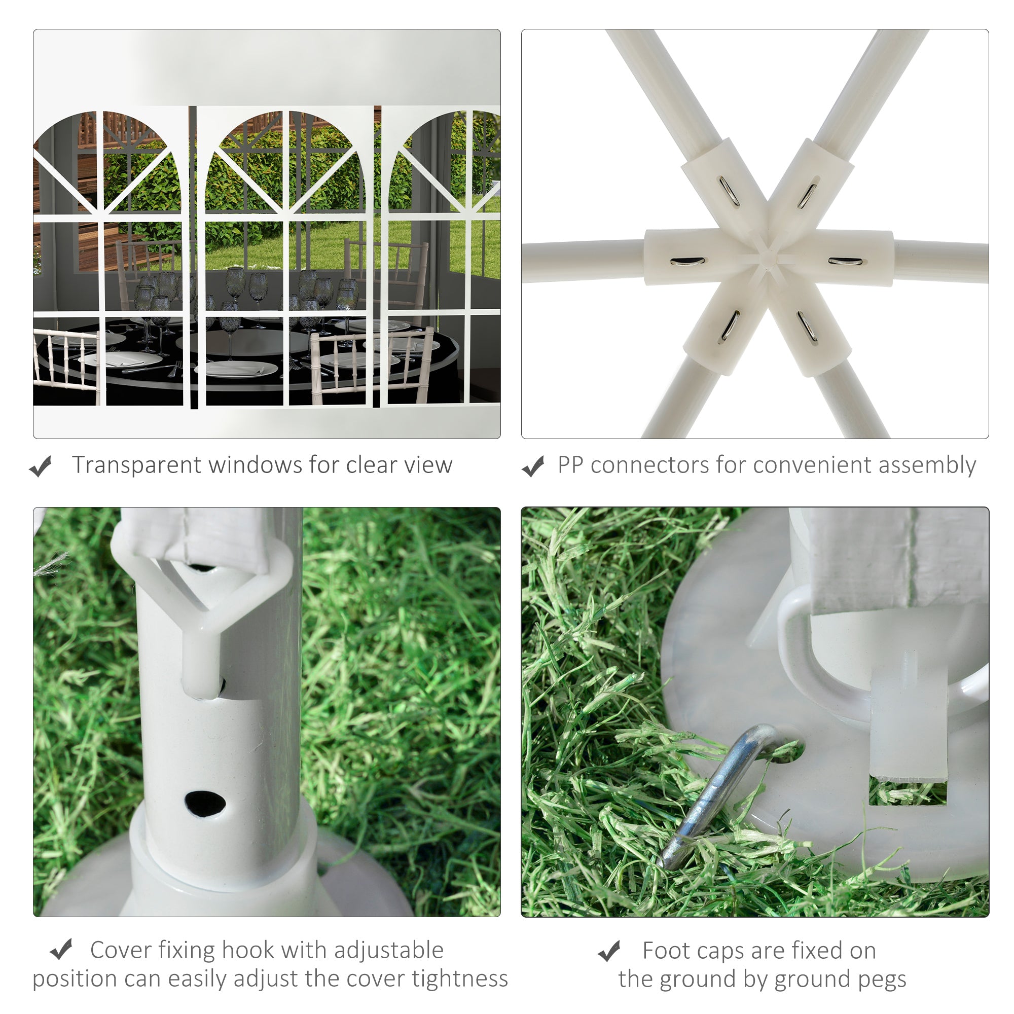 Outsunny 13 ft. Gazebo Canopy Party Tent with 6 Removable Side Walls with Windows and Doors for Outdoor Events, White