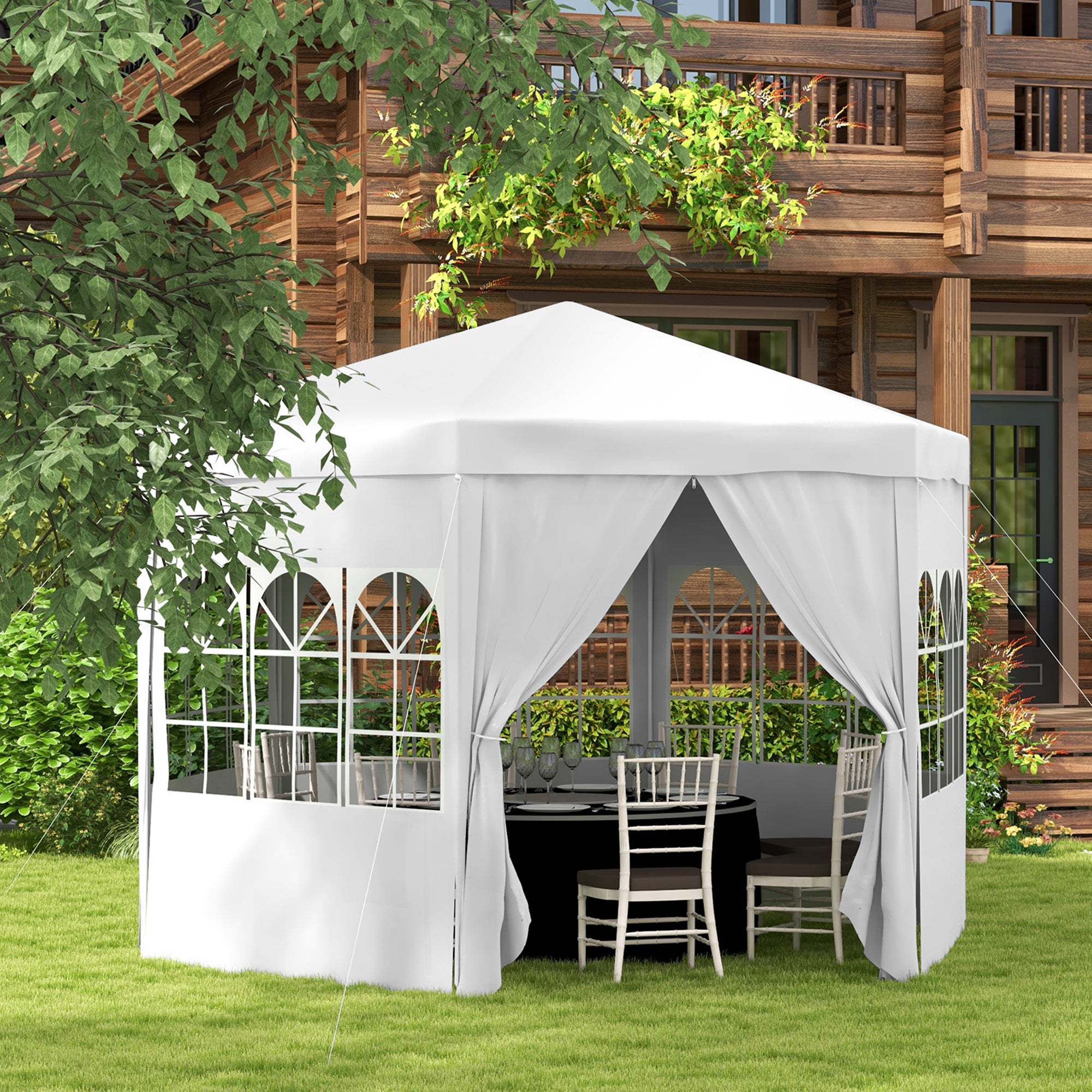 Outsunny 13 ft. Gazebo Canopy Party Tent with 6 Removable Side Walls with Windows and Doors for Outdoor Events, White