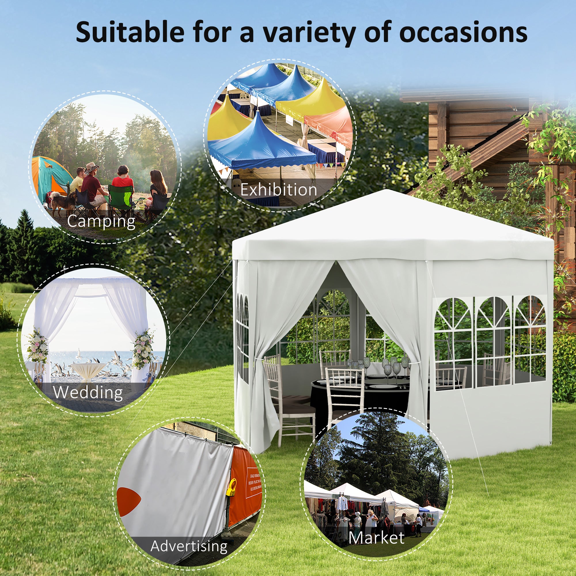 Outsunny 13 ft. Gazebo Canopy Party Tent with 6 Removable Side Walls with Windows and Doors for Outdoor Events, White