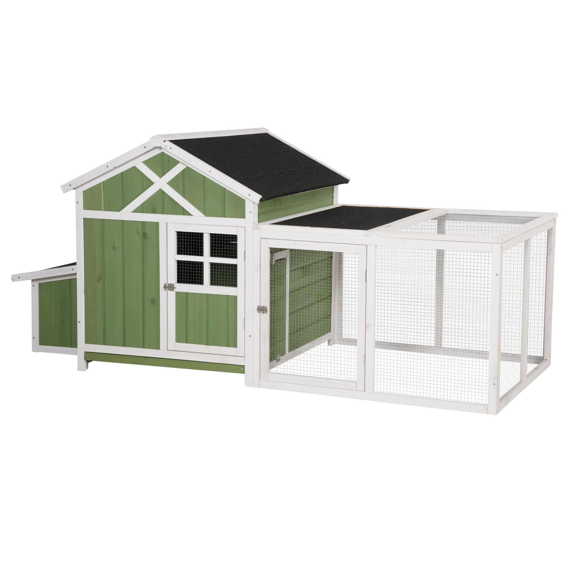 PawHut Chicken Coop with Outdoor Run, Chicken Run with Nesting Box, Wooden Poultry Cage with Removable Tray, Openable Roof and Lockable Doors, 210 x 108 x 100cm