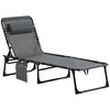 Outsunny Folding Lounge Chair, Reclining Tanning Chair, Portable Sun Lounger with Adjustable Backrest and Removable Pillow for Patio, Garden, Beach, Grey