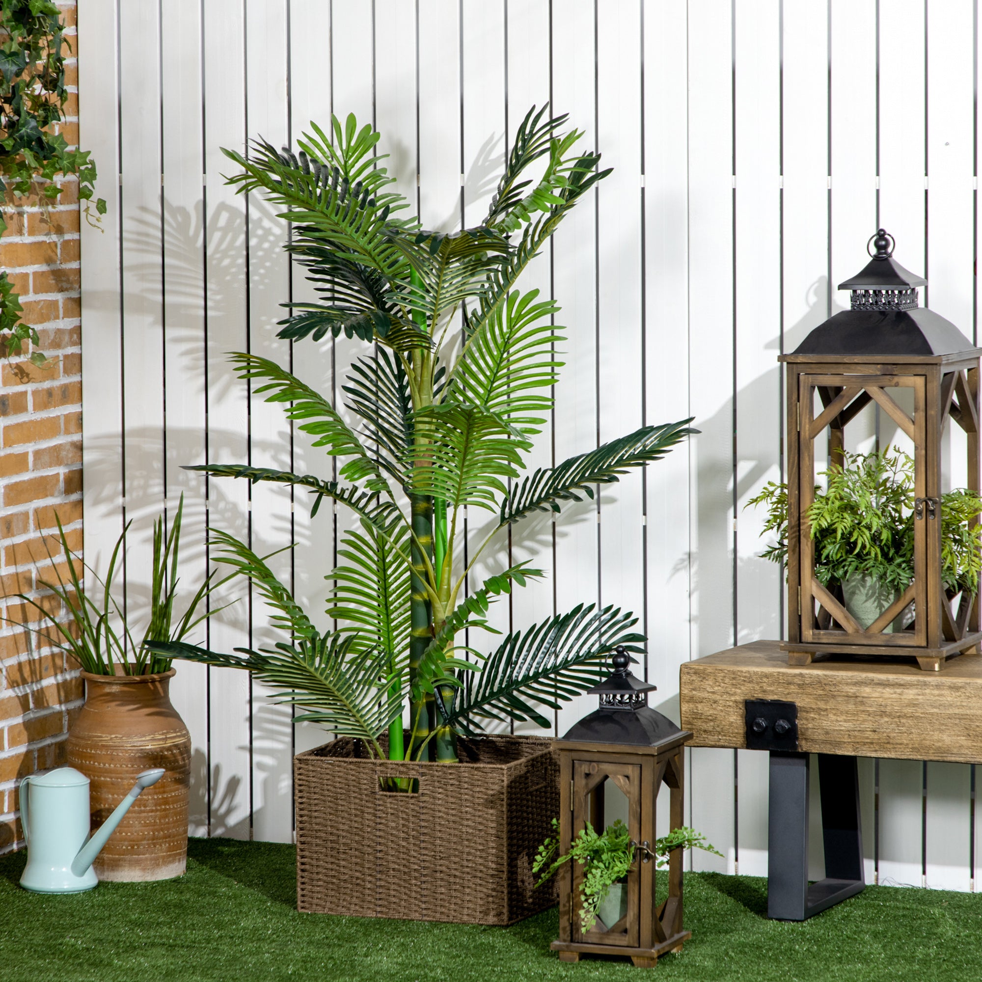 HOMCOM 5FT Artificial Areca Palm Tree in Pot with Realistic Leaves, Indoor Outdoor Tropical Palm Fake Plants for Home Office Living Room Decor