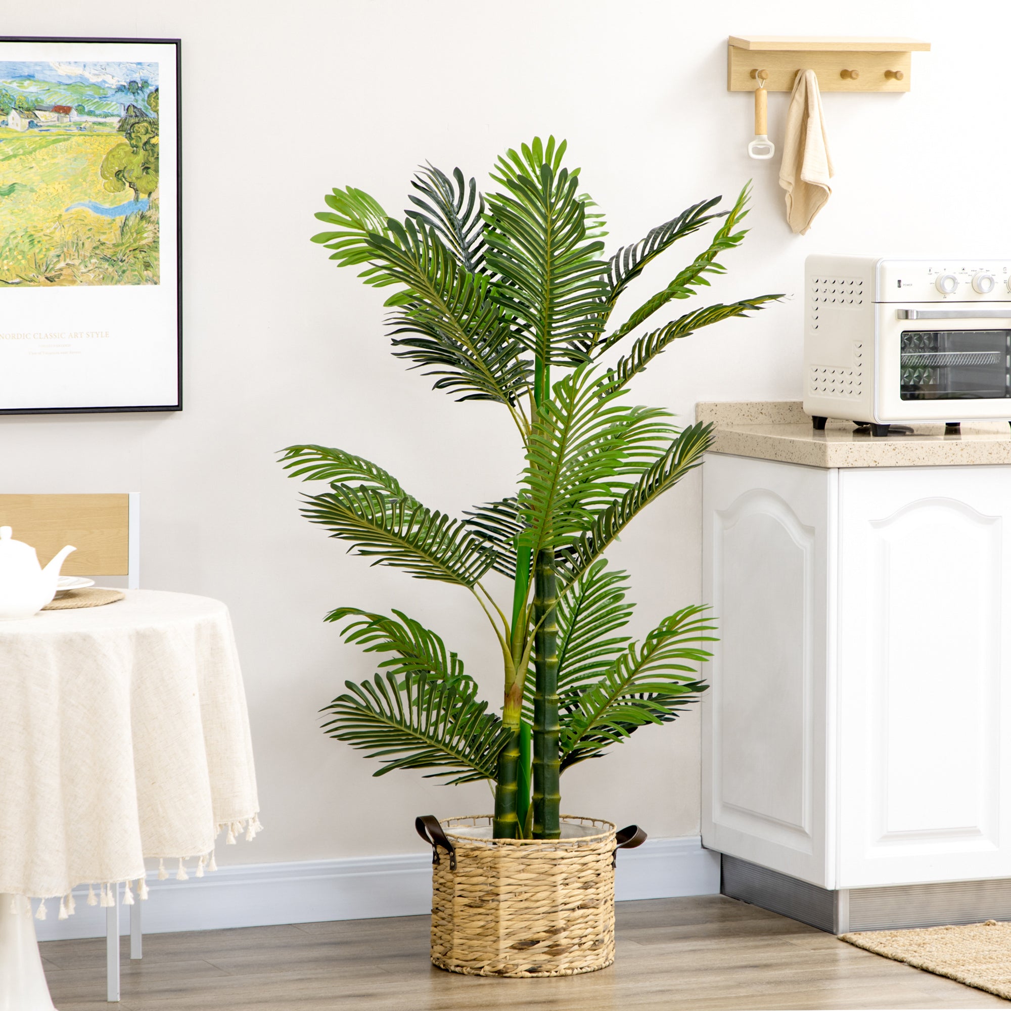 HOMCOM 5FT Artificial Areca Palm Tree in Pot with Realistic Leaves, Indoor Outdoor Tropical Palm Fake Plants for Home Office Living Room Decor
