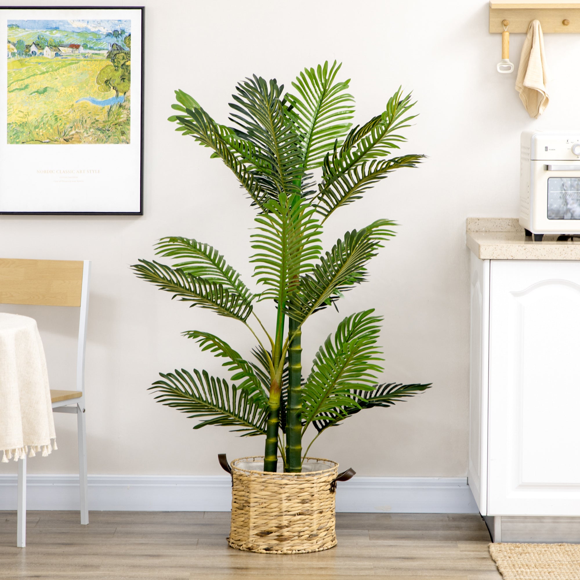 HOMCOM 5FT Artificial Areca Palm Tree in Pot with Realistic Leaves, Indoor Outdoor Tropical Palm Fake Plants for Home Office Living Room Decor