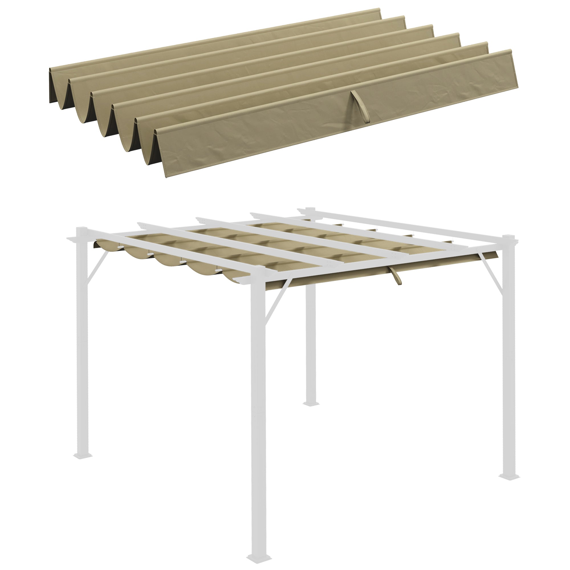 Outsunny Retractable Replacement Pergola Canopy for 10' x 10' Pergola, Pergola Cover Replacement, Tan