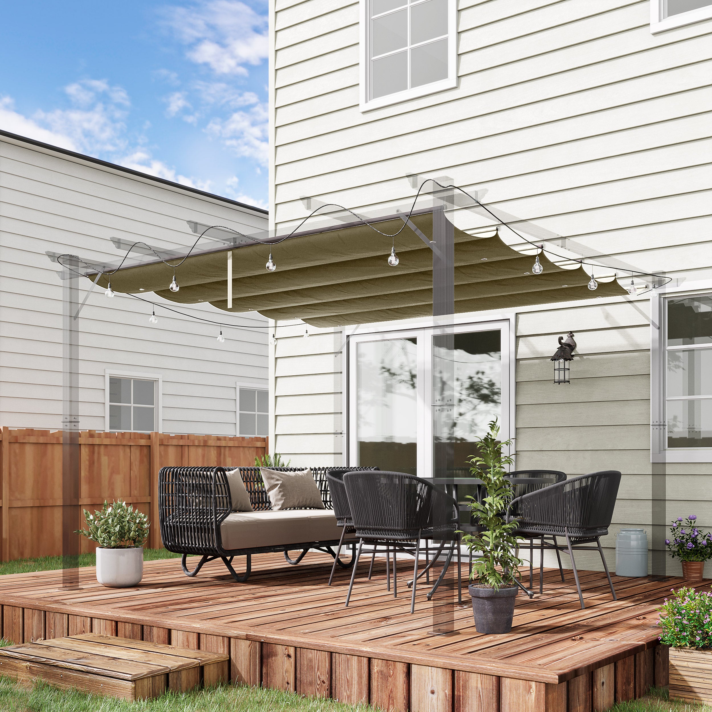 Outsunny Retractable Replacement Pergola Canopy for 10' x 10' Pergola, Pergola Cover Replacement, Tan