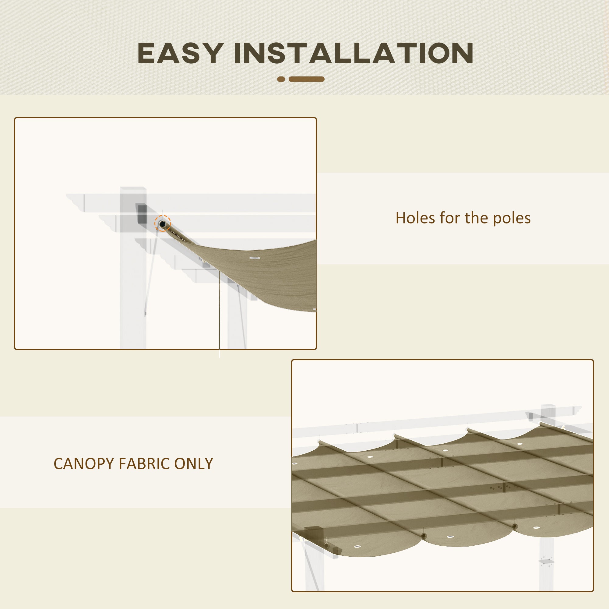 Outsunny Retractable Replacement Pergola Canopy for 10' x 10' Pergola, Pergola Cover Replacement, Tan