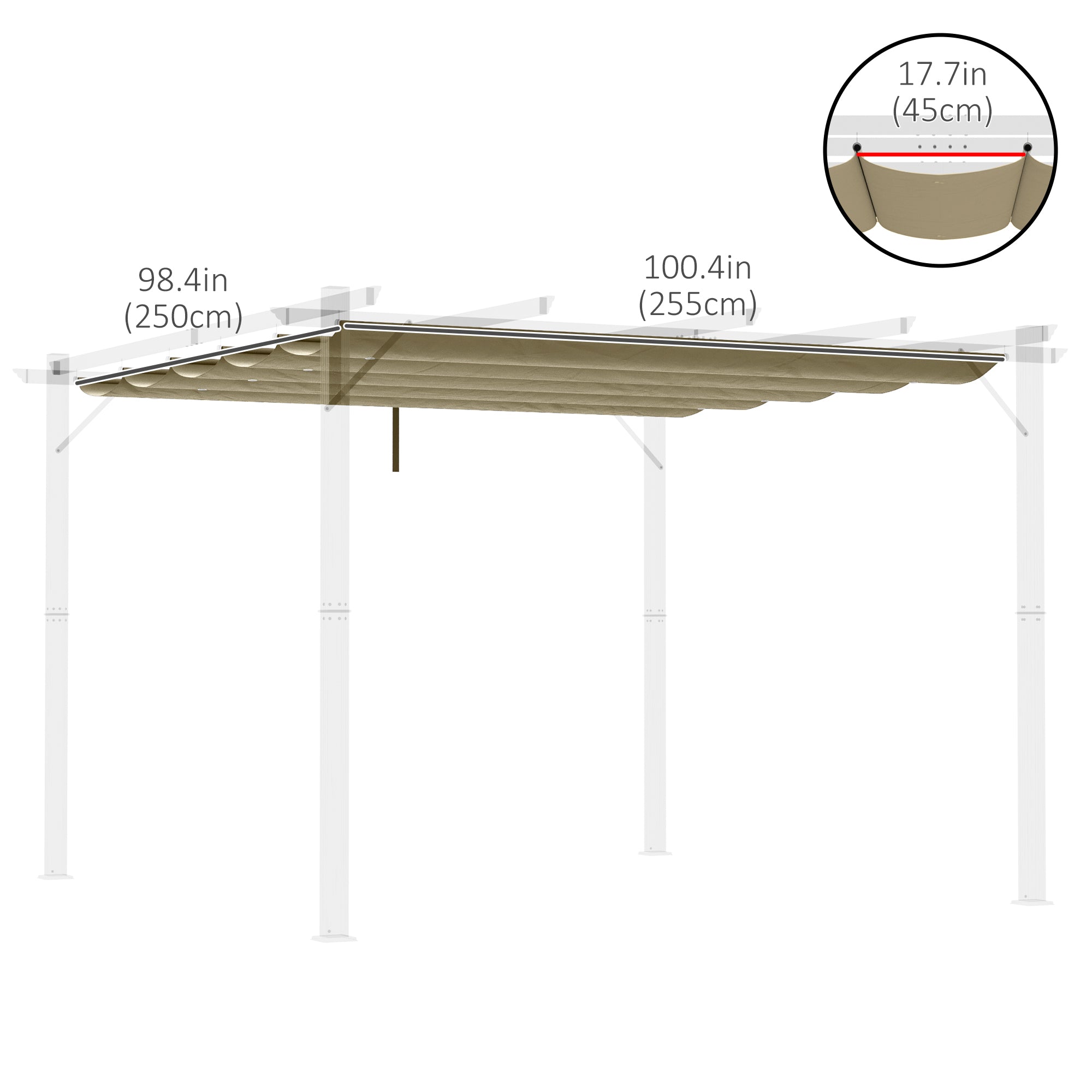 Outsunny Retractable Replacement Pergola Canopy for 10' x 10' Pergola, Pergola Cover Replacement, Tan