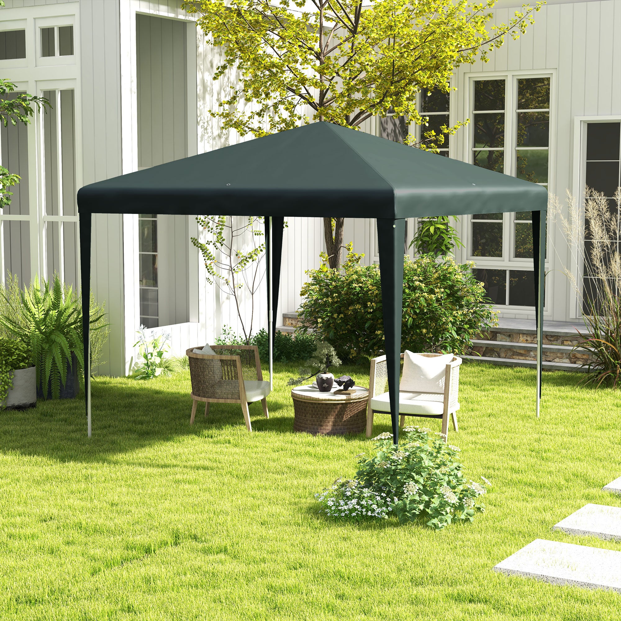 Outsunny 9' x 9' Party Tent Portable Gazebo Canopy for Weddings Parties Outdoor Sunshade with Dressed Legs, Dark Green