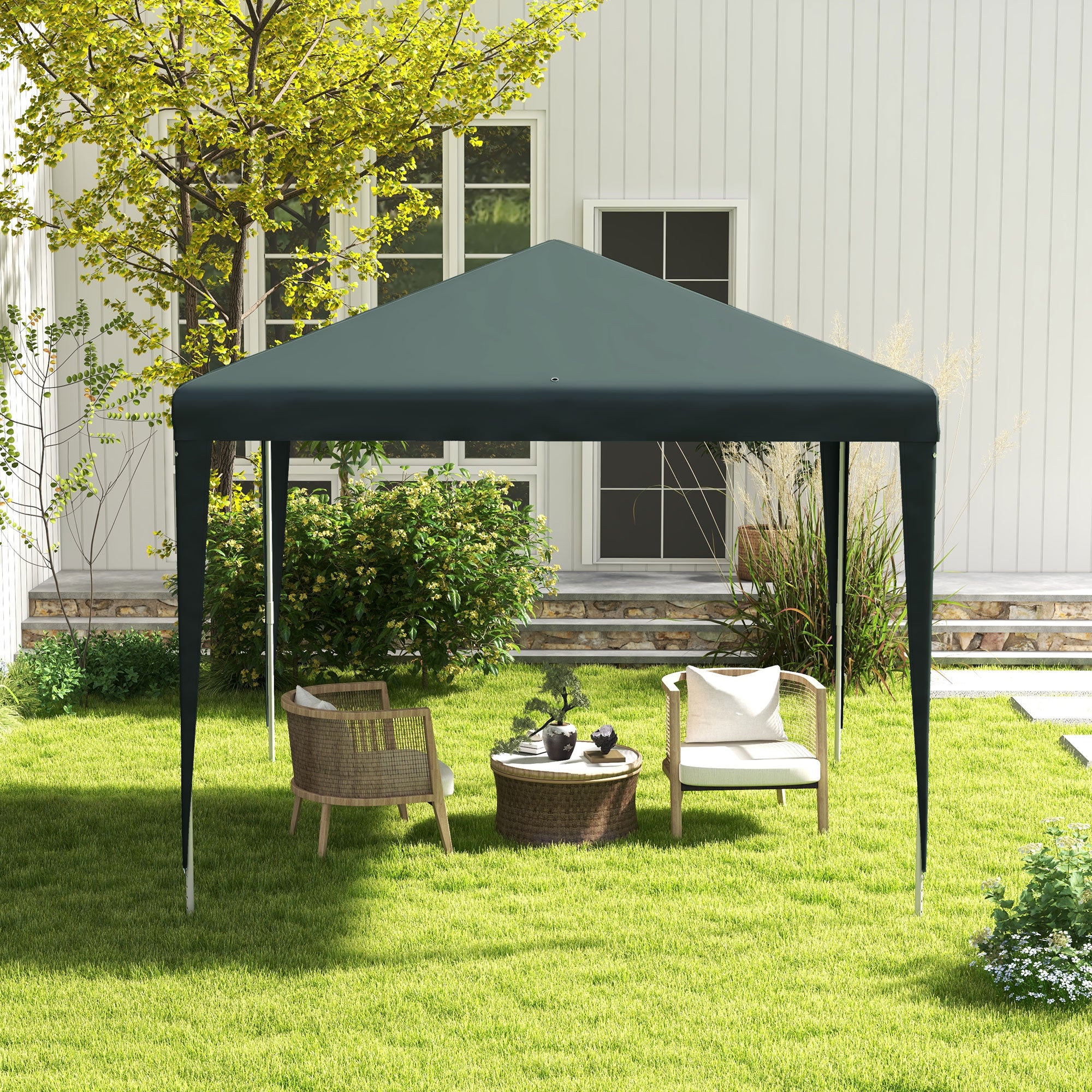Outsunny 9' x 9' Party Tent Portable Gazebo Canopy for Weddings Parties Outdoor Sunshade with Dressed Legs, Dark Green