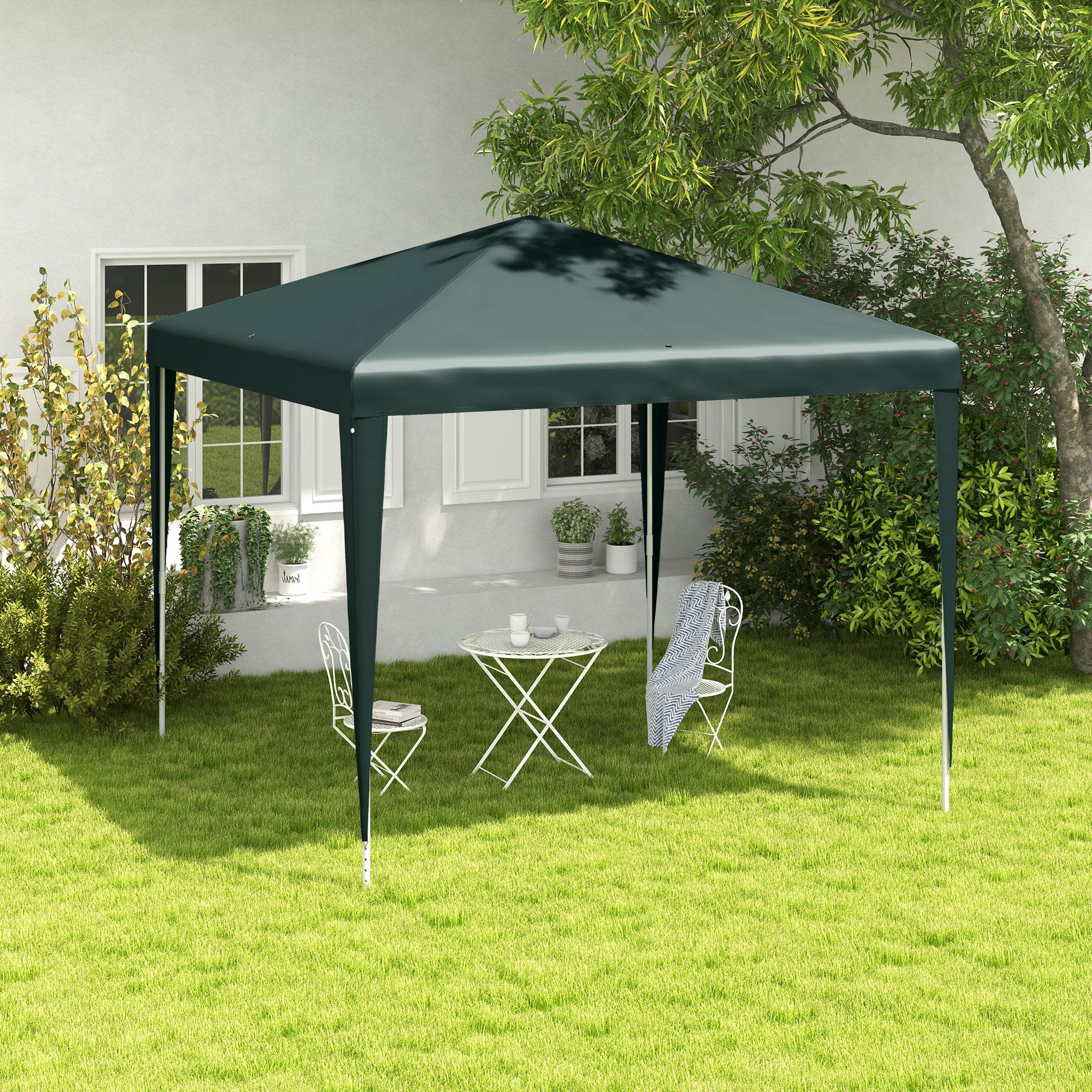 Outsunny 9' x 9' Party Tent Portable Gazebo Canopy for Weddings Parties Outdoor Sunshade with Dressed Legs, Dark Green