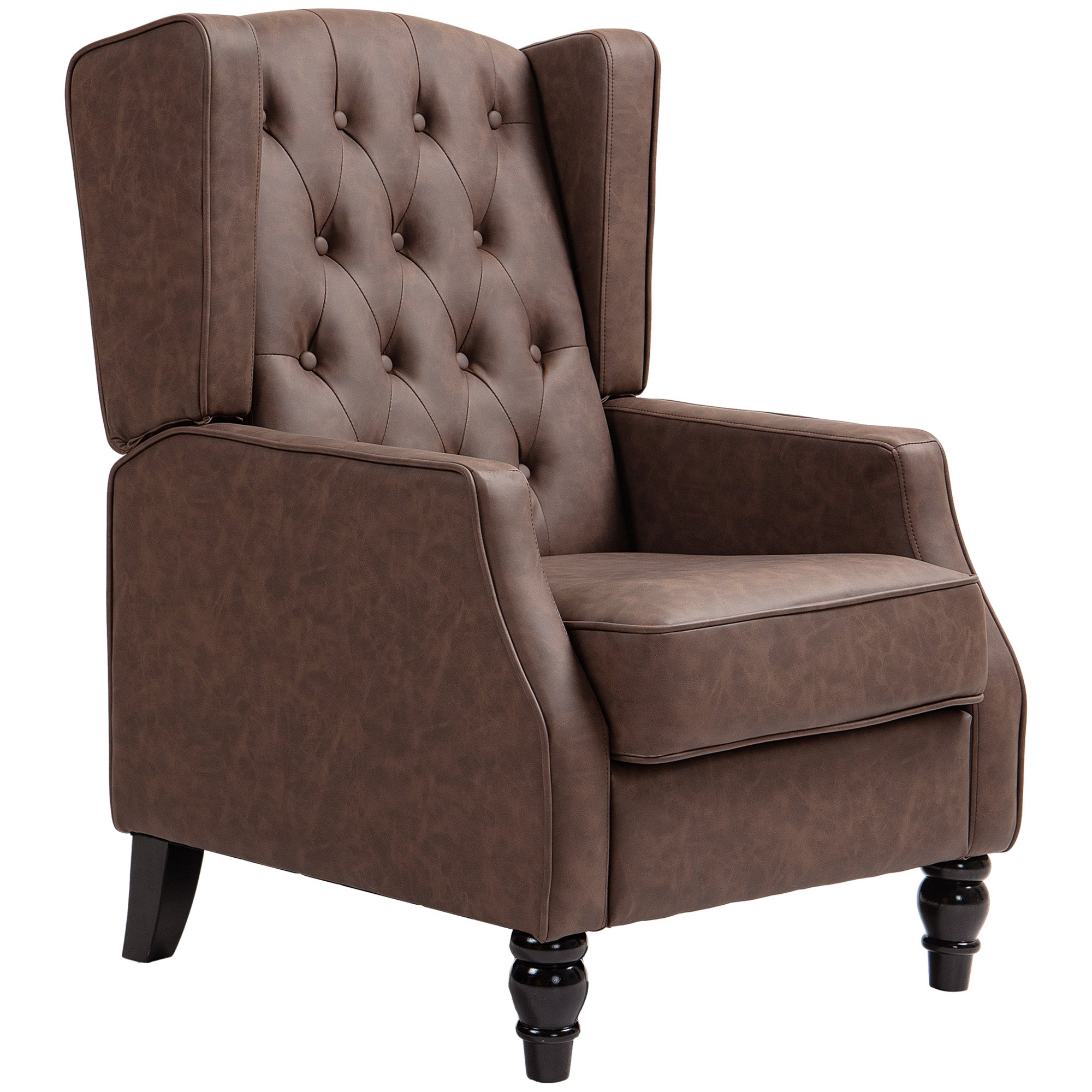HOMCOM Faux Leather Accent Chair, Upholstered Wingback Armchair, Modern Button Tufted Living Room Chair with Thick Padding, Brown