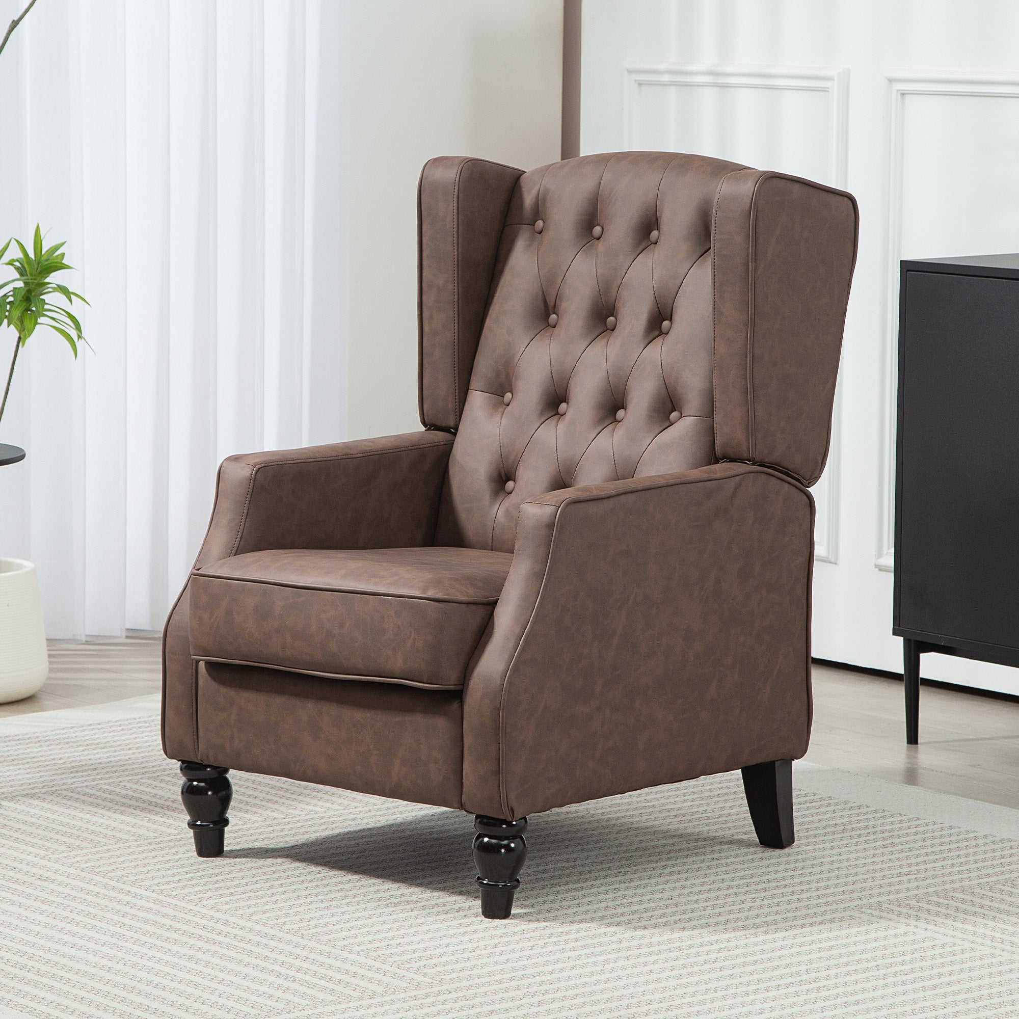 HOMCOM Faux Leather Accent Chair, Upholstered Wingback Armchair, Modern Button Tufted Living Room Chair with Thick Padding, Brown