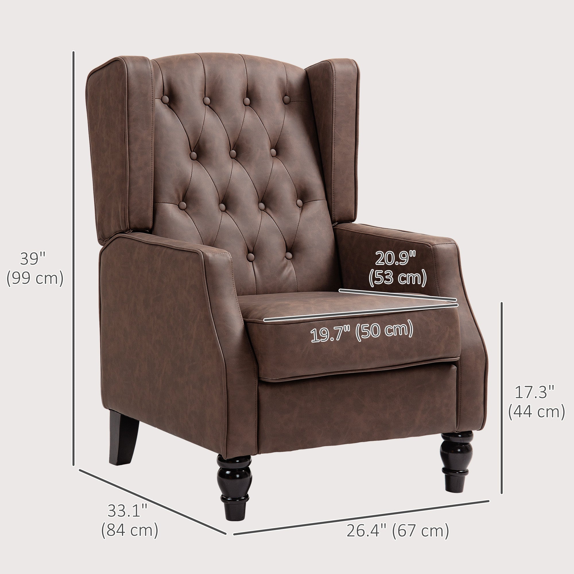 HOMCOM Faux Leather Accent Chair, Upholstered Wingback Armchair, Modern Button Tufted Living Room Chair with Thick Padding, Brown