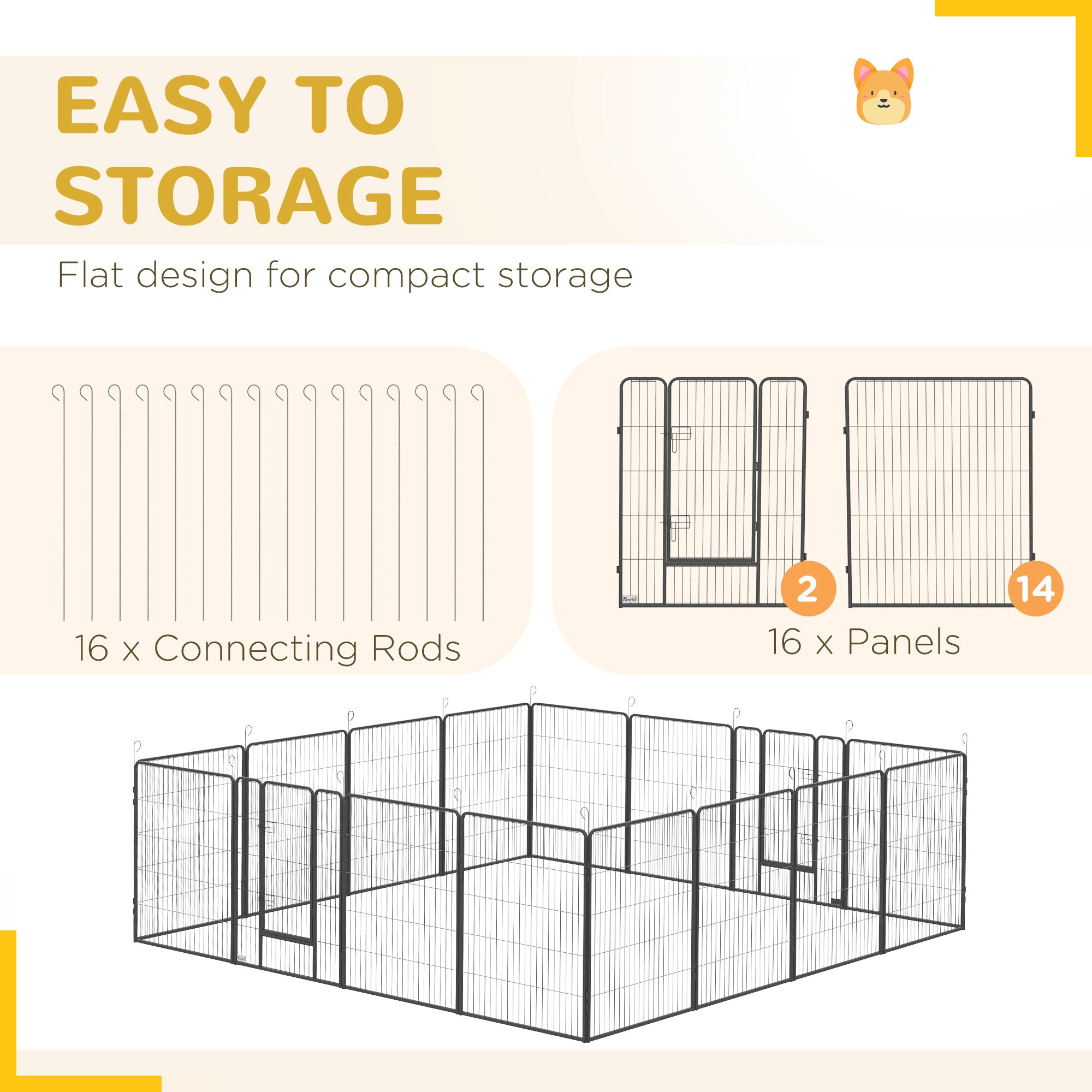 PawHut Dog Playpen, Heavy-duty Metal Puppy Play Pen, Pet Exercise Fences for Outside and Indoor, DIY Design with Door for Multiple Dogs, 16 Panels, 39''H