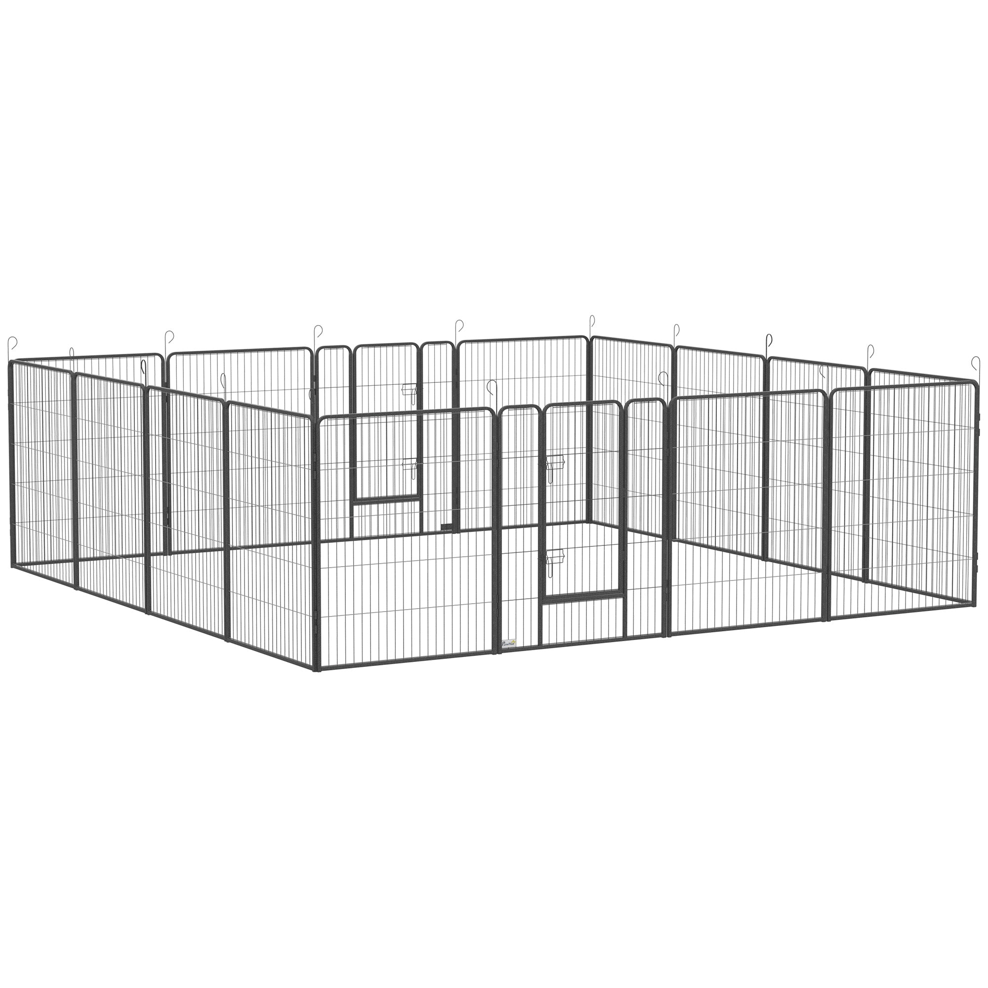 PawHut Dog Playpen, Heavy-duty Metal Puppy Play Pen, Pet Exercise Fences for Outside and Indoor, DIY Design with Door for Multiple Dogs, 16 Panels, 39''H