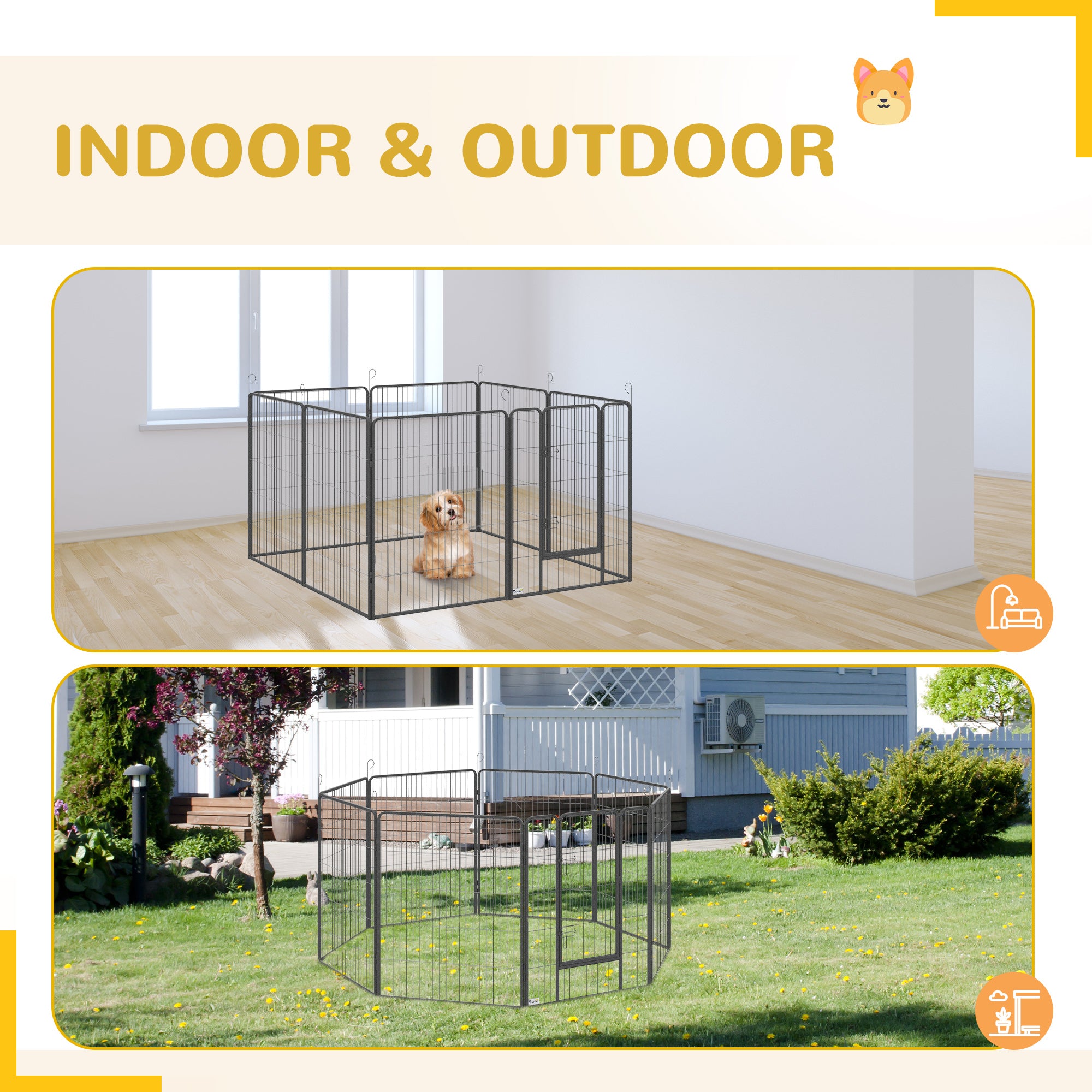 PawHut Dog Playpen, Heavy-duty Metal Puppy Play Pen, Pet Exercise Fences for Outside and Indoor, DIY Design with Door for Multiple Dogs, 16 Panels, 39''H