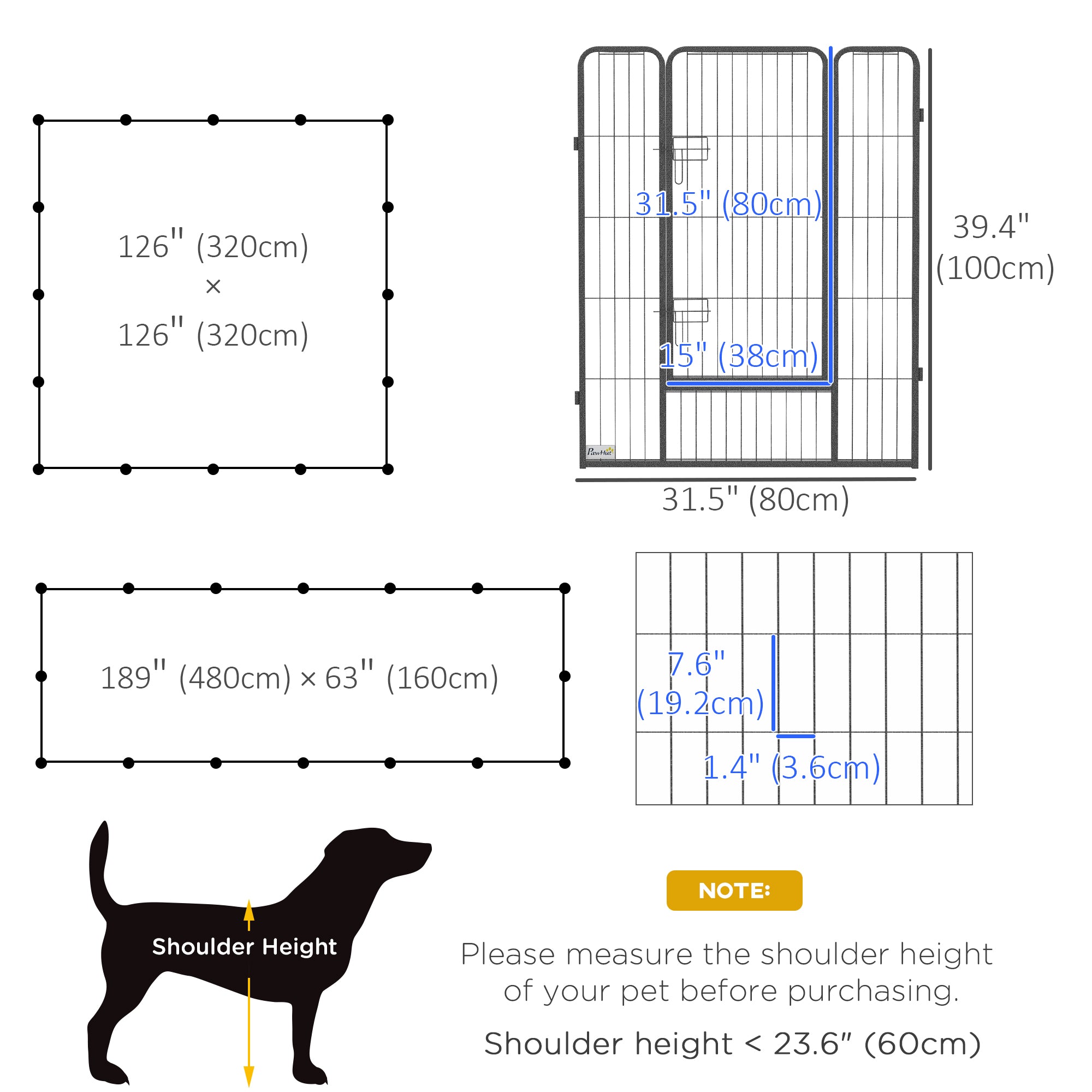 PawHut Dog Playpen, Heavy-duty Metal Puppy Play Pen, Pet Exercise Fences for Outside and Indoor, DIY Design with Door for Multiple Dogs, 16 Panels, 39''H