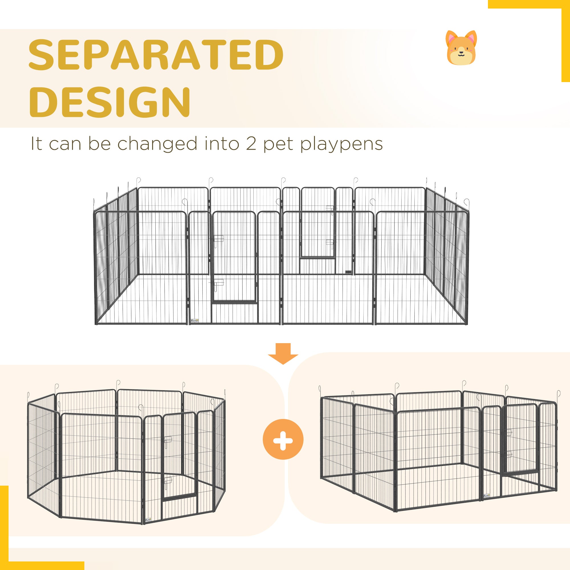 PawHut Dog Playpen, Heavy-duty Metal Puppy Play Pen, Pet Exercise Fences for Outside and Indoor, DIY Design with Door for Multiple Dogs, 16 Panels, 39''H