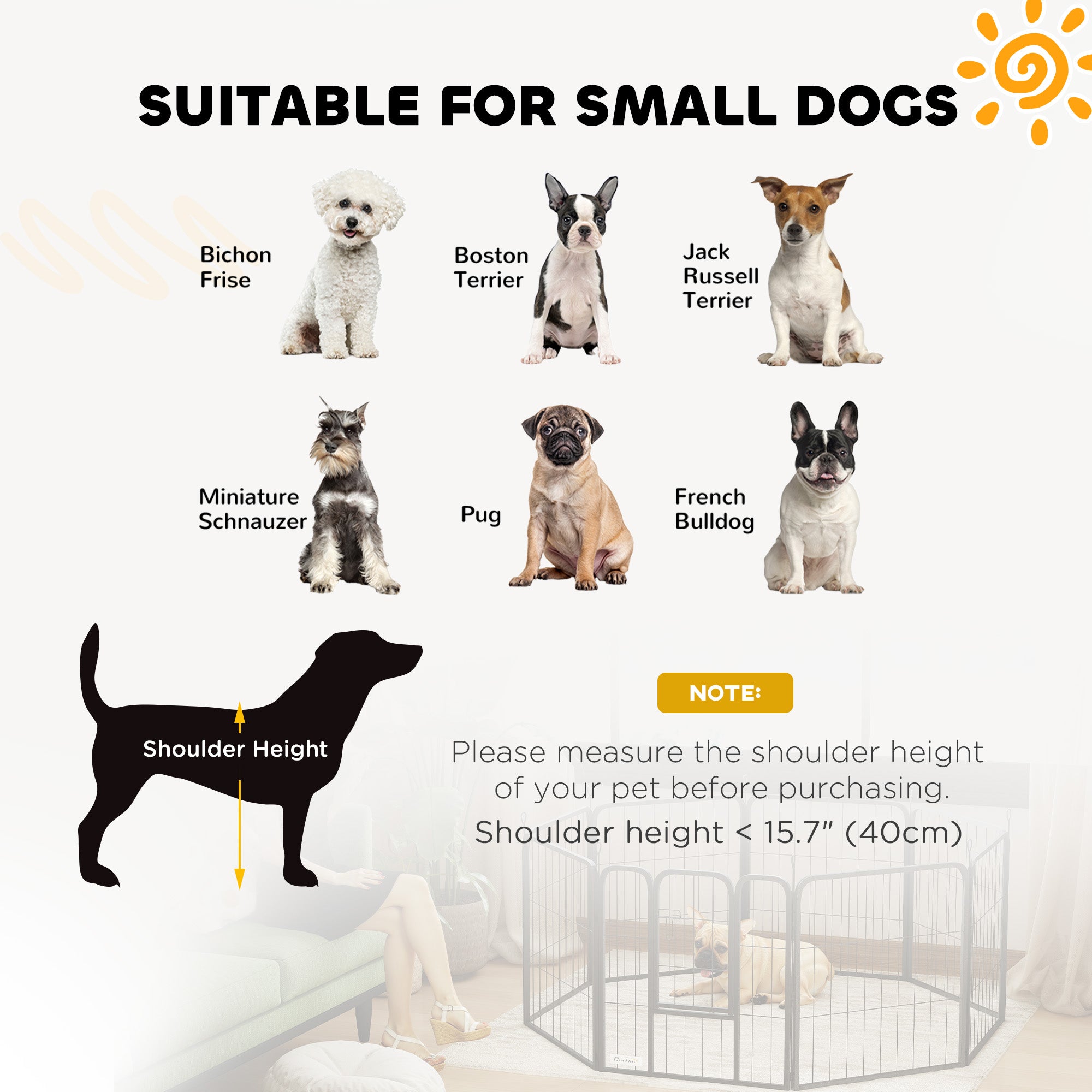 PawHut Dog Pen, 8 Panels Puppy Pen, Heavy Duty Dog Playpen, Portable Detachable Dog Exercise Pen Animal Enclosure for Small Dogs, 60cm High, Black