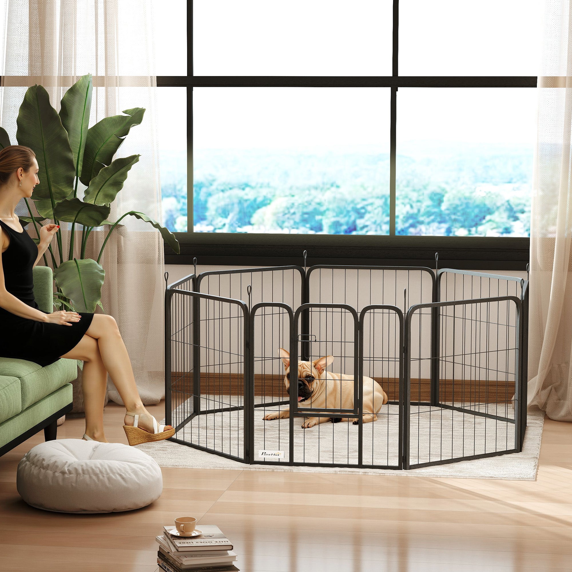 PawHut Dog Pen, 8 Panels Puppy Pen, Heavy Duty Dog Playpen, Portable Detachable Dog Exercise Pen Animal Enclosure for Small Dogs, 60cm High, Black