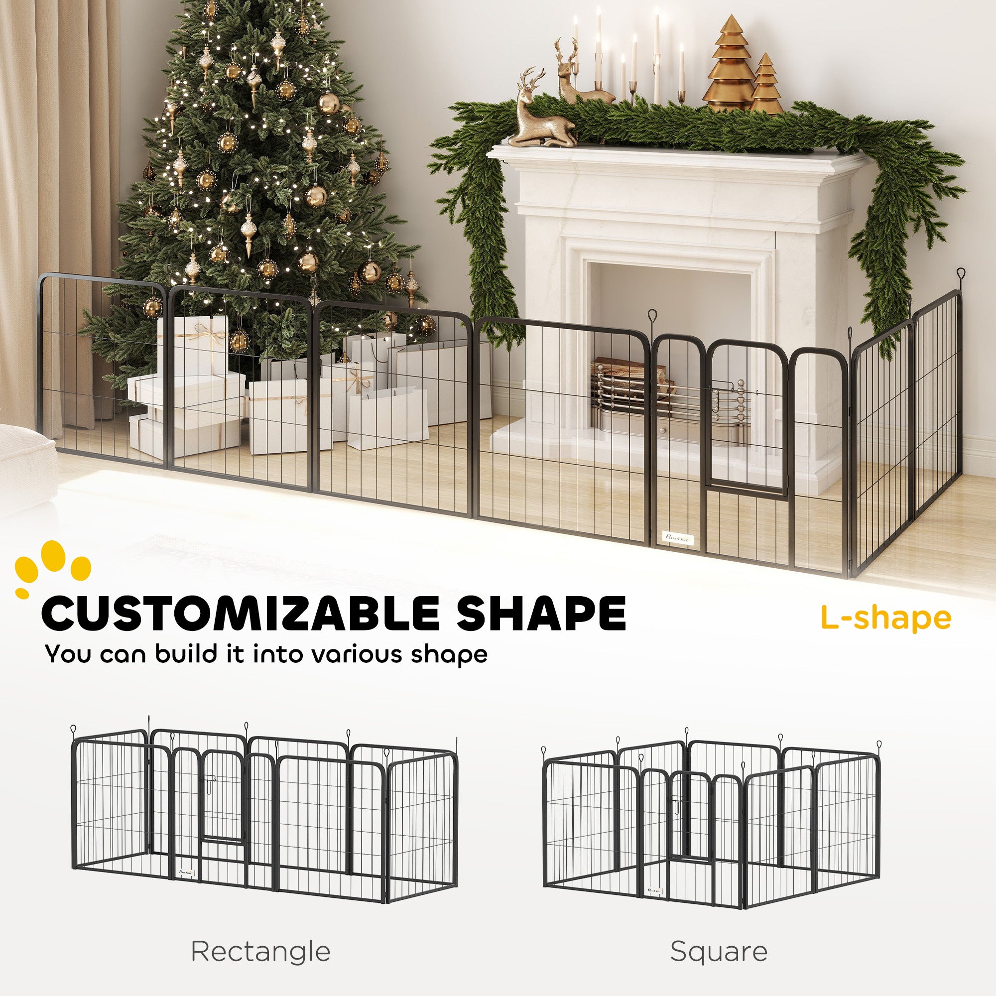 PawHut Dog Pen, 8 Panels Puppy Pen, Heavy Duty Dog Playpen, Portable Detachable Dog Exercise Pen Animal Enclosure for Small Dogs, 60cm High, Black