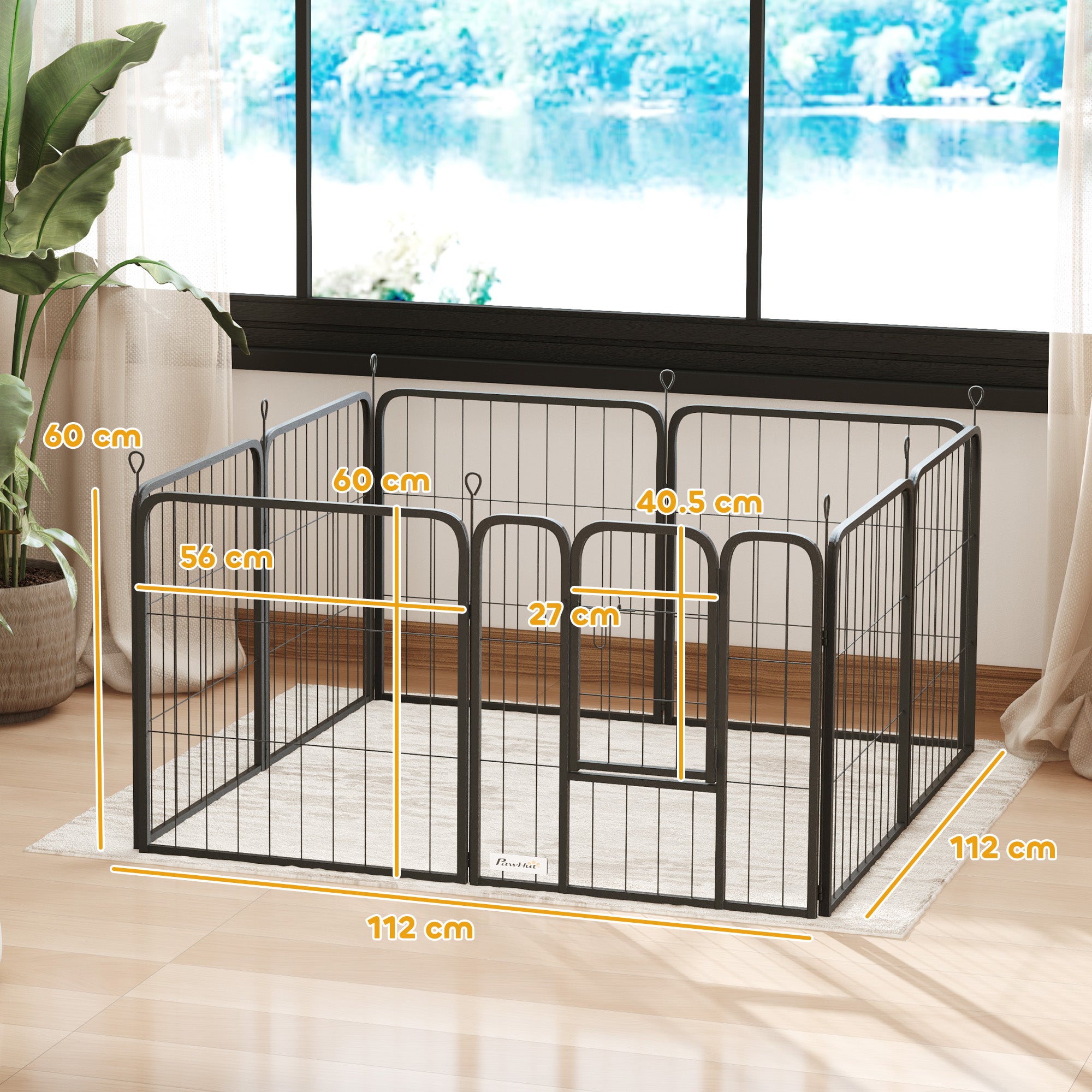 PawHut Dog Pen, 8 Panels Puppy Pen, Heavy Duty Dog Playpen, Portable Detachable Dog Exercise Pen Animal Enclosure for Small Dogs, 60cm High, Black