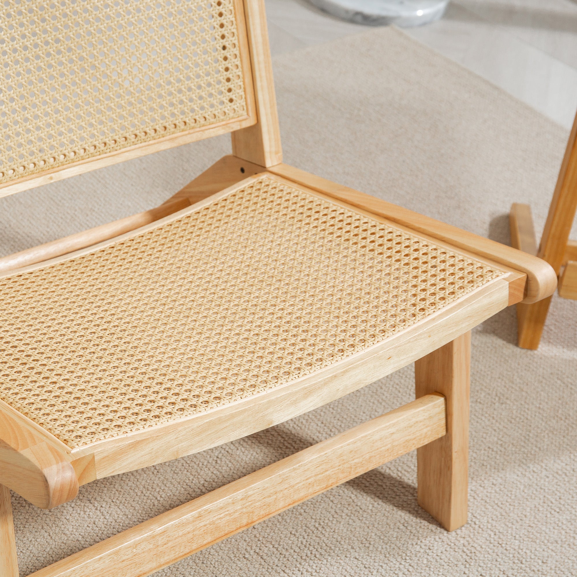 HOMCOM Rattan Accent Chair, Mid-Century Modern Chair with Rubber Wood Frame, for Bedroom Living Room, Natural