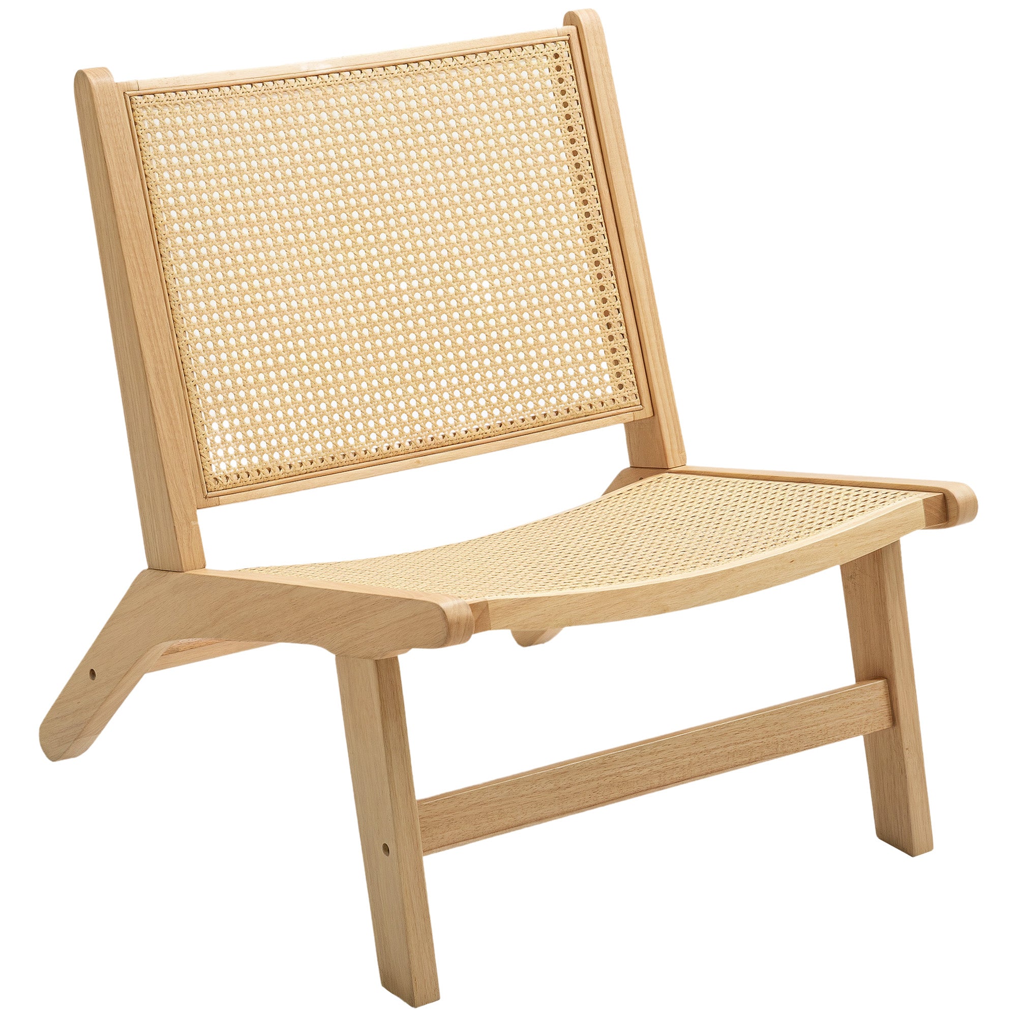 HOMCOM Rattan Accent Chair, Mid-Century Modern Chair with Rubber Wood Frame, for Bedroom Living Room, Natural