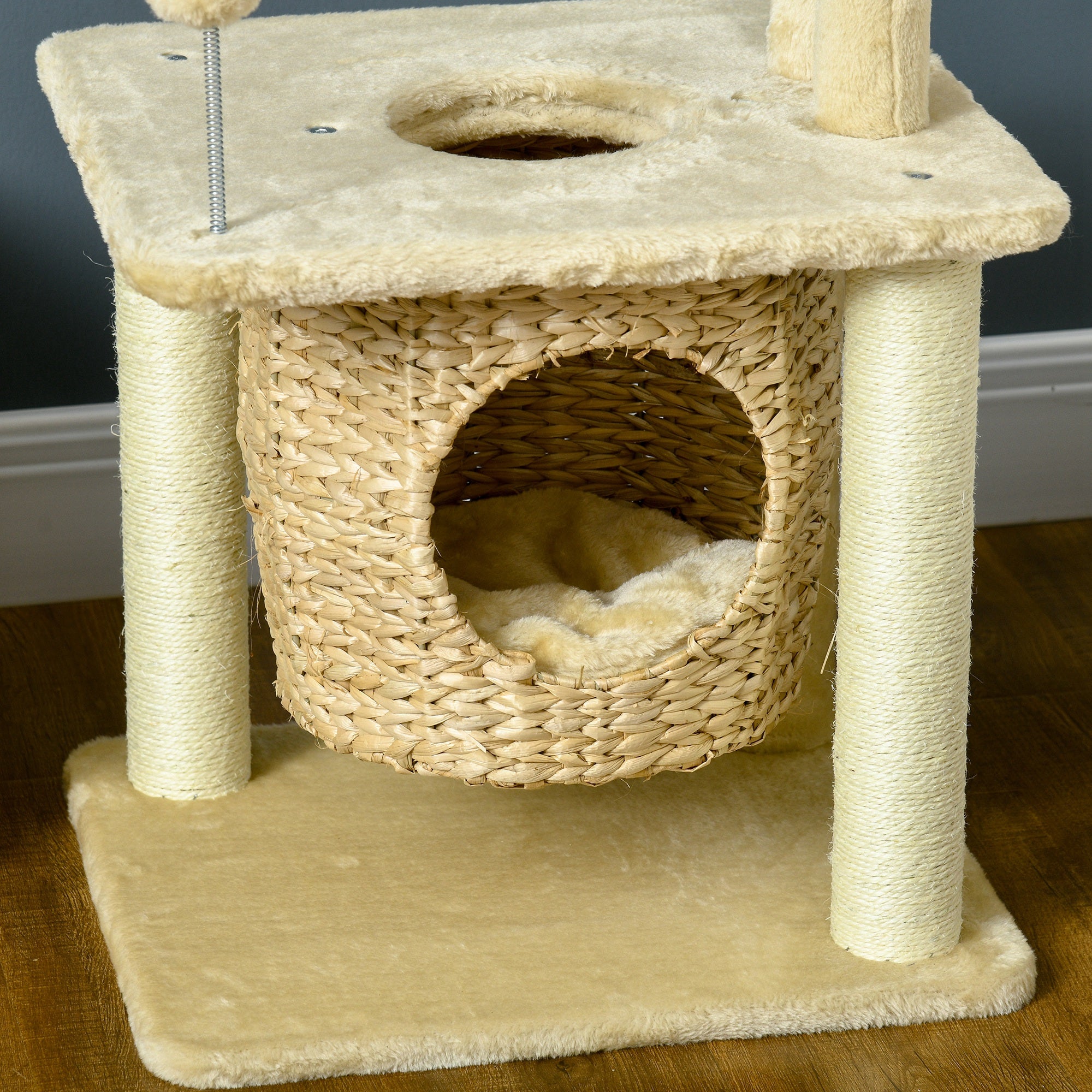 PawHut Cat Tree for Indoor Cats, Cat Climbing Tree with Scratching Posts, Cat House, Bed, Washable Cushions and Toy Ball, Beige