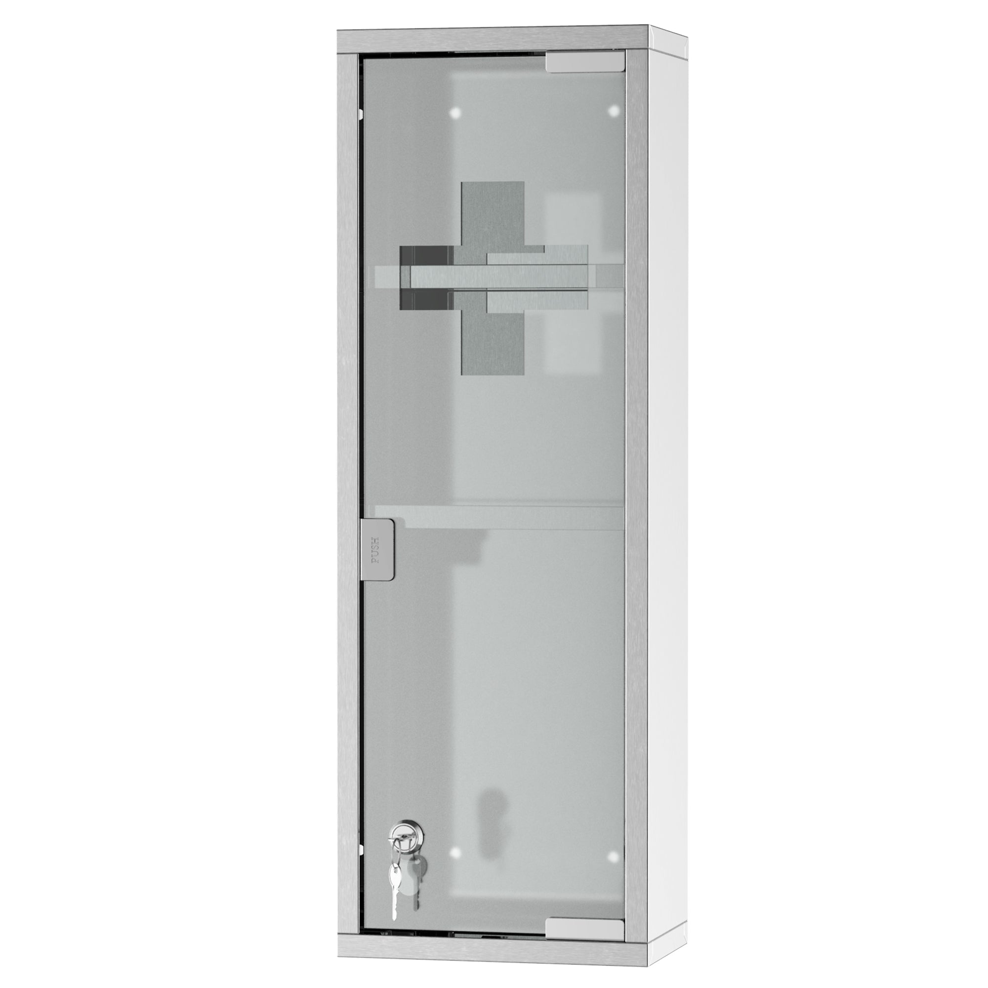 kleankin Wall Mount Medicine Cabinet, Bathroom Cabinet with 3 Tier Shelves, Stainless Steel Frame and Glass Door, Lockable with 2 Keys, Silver, 8