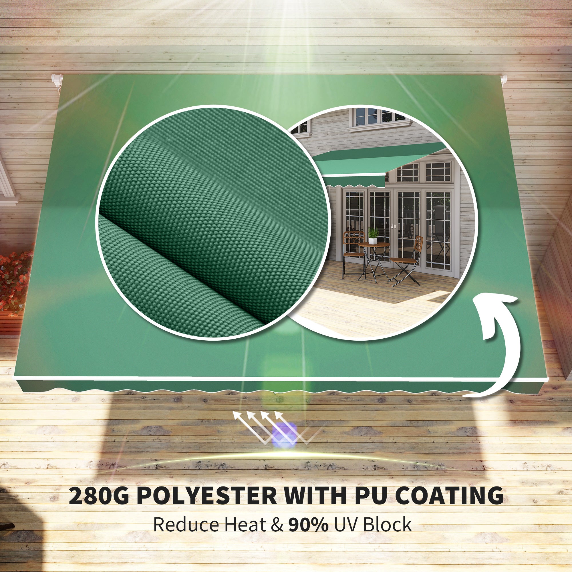 Outsunny 12' x 10' Retractable Awning Patio Sun Shade Shelter with Manual Crank Handle, UV & Water-Resistant Fabric and Aluminum Frame for Deck, Balcony, Yard, Green