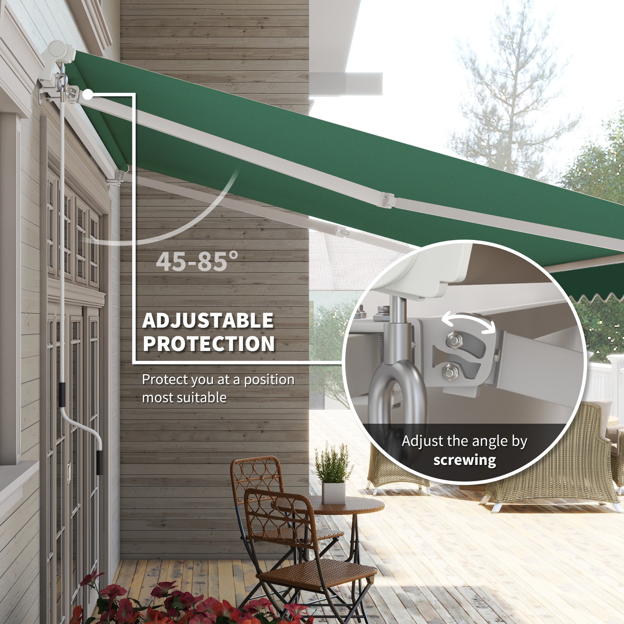 Outsunny 12' x 10' Retractable Awning Patio Sun Shade Shelter with Manual Crank Handle, UV & Water-Resistant Fabric and Aluminum Frame for Deck, Balcony, Yard, Green