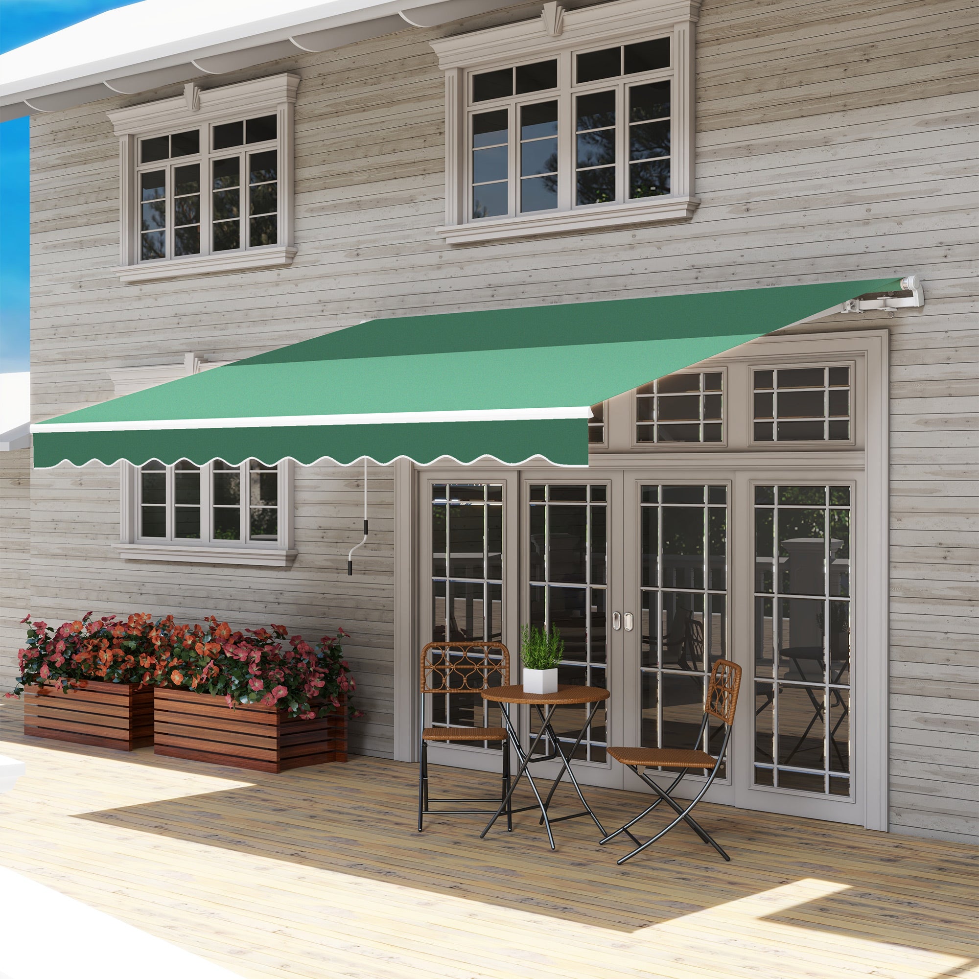 Outsunny 12' x 10' Retractable Awning Patio Sun Shade Shelter with Manual Crank Handle, UV & Water-Resistant Fabric and Aluminum Frame for Deck, Balcony, Yard, Green
