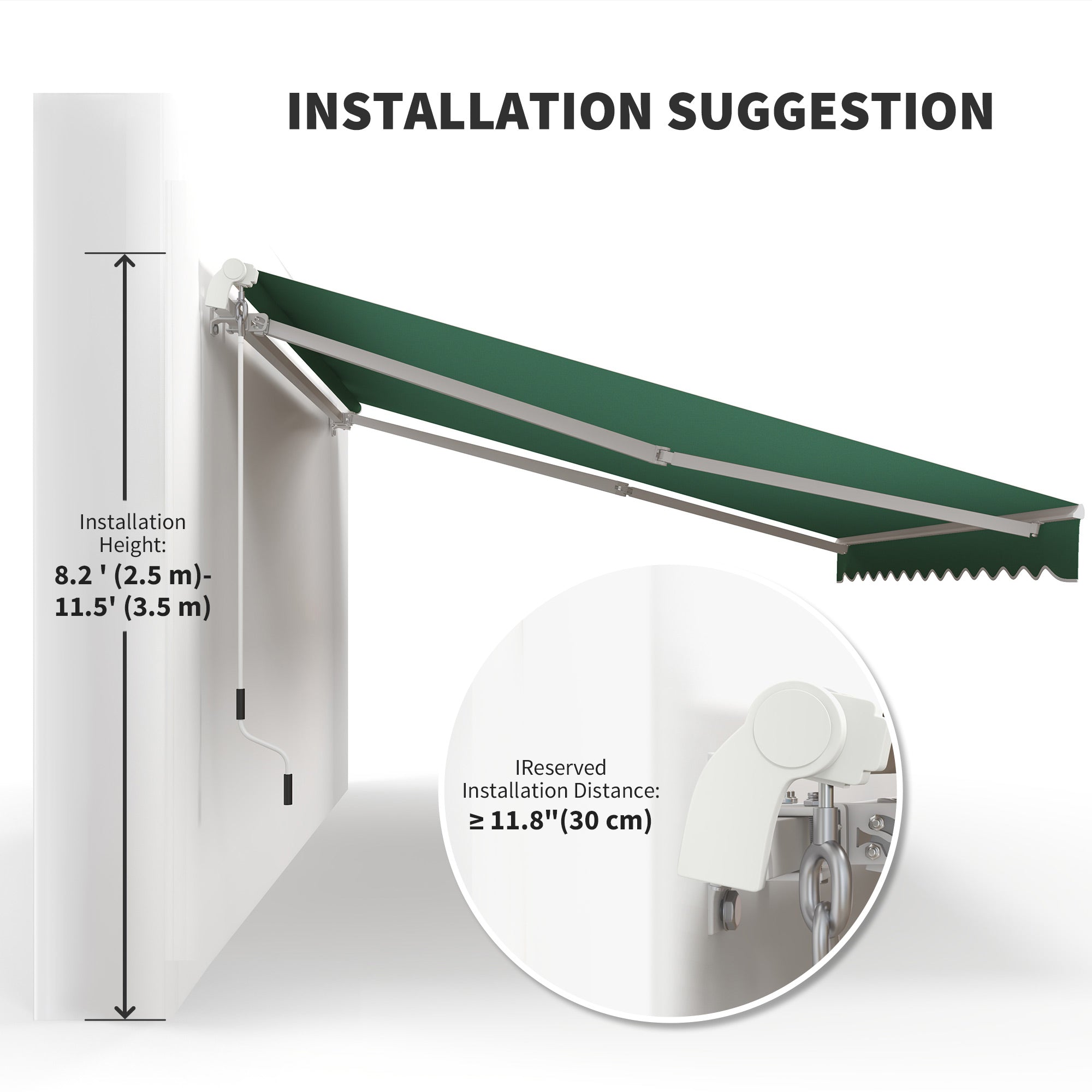 Outsunny 12' x 10' Retractable Awning Patio Sun Shade Shelter with Manual Crank Handle, UV & Water-Resistant Fabric and Aluminum Frame for Deck, Balcony, Yard, Green