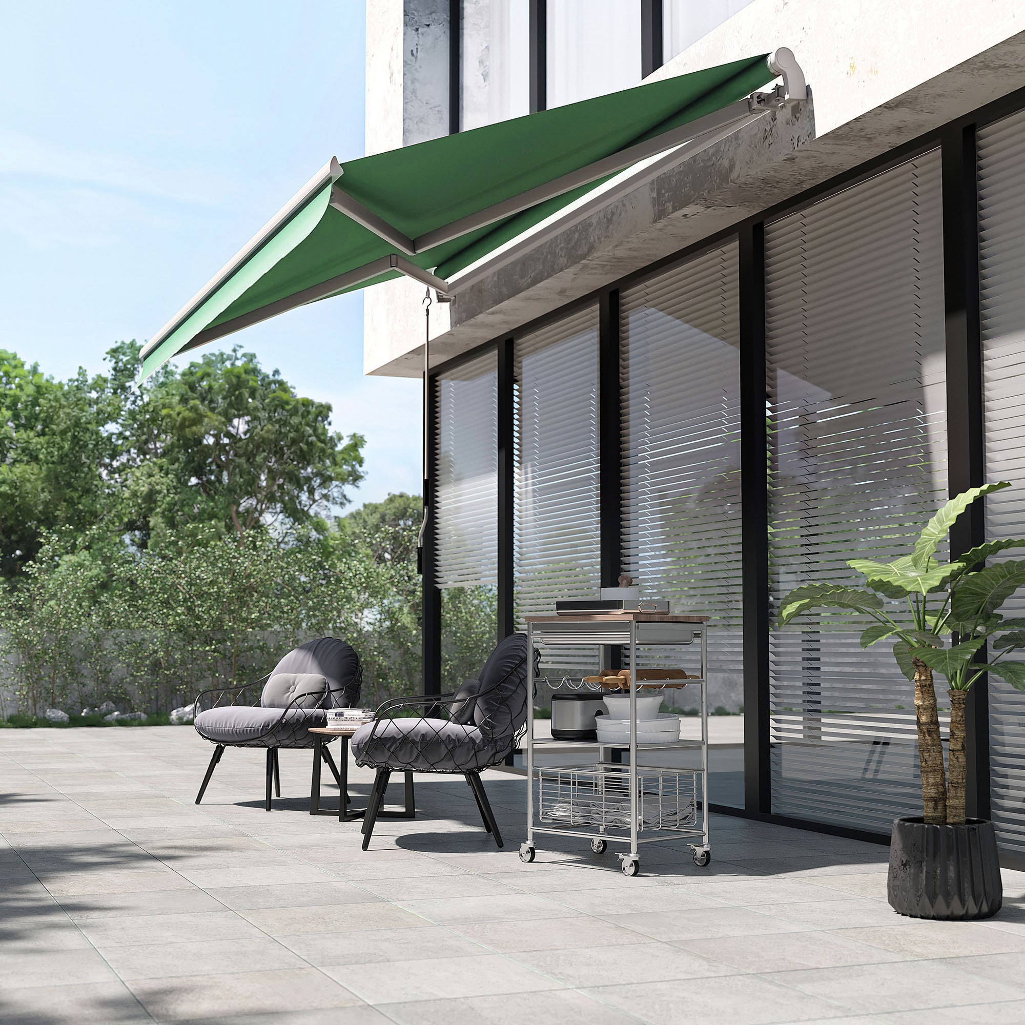 Outsunny 12' x 10' Retractable Awning Patio Sun Shade Shelter with Manual Crank Handle, UV & Water-Resistant Fabric and Aluminum Frame for Deck, Balcony, Yard, Green