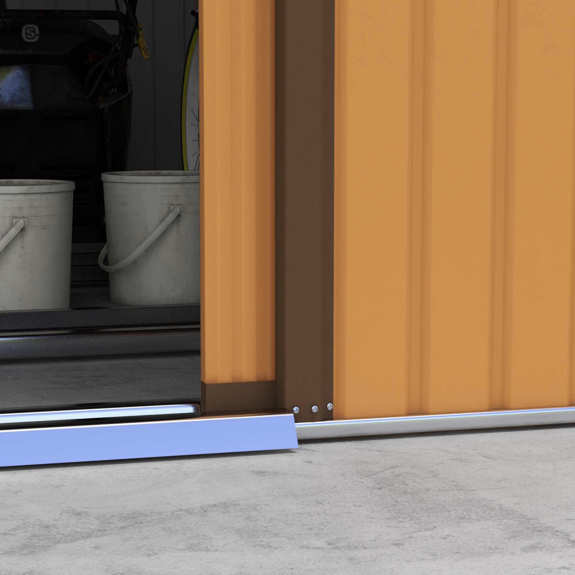 Outsunny 11' x 13' Garden Storage Shed with Foundation Kit, Metal Tool Storage House with Double Doors for Outdoor Patio Yard, Yellow