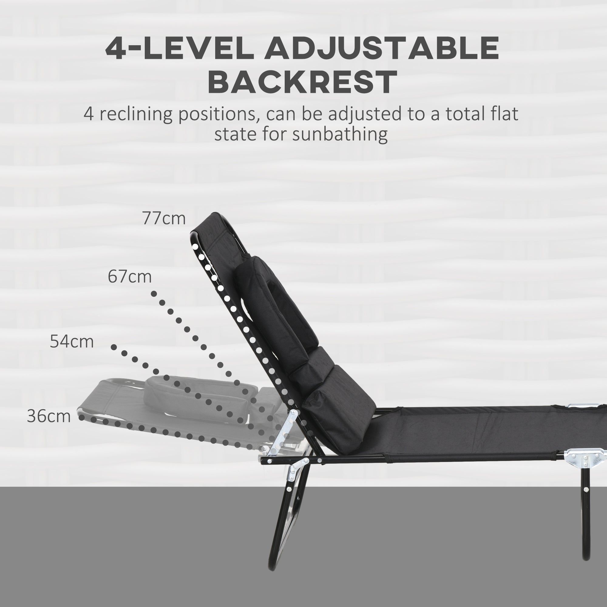 Outsunny 2PCS Adjustable Outdoor Lounge Chair, Garden Folding Chaise Lounge w/ Reading Hole Reclining Tanning Chair Seat, Folding Camping Beach Lounging Bed with Head Support Black