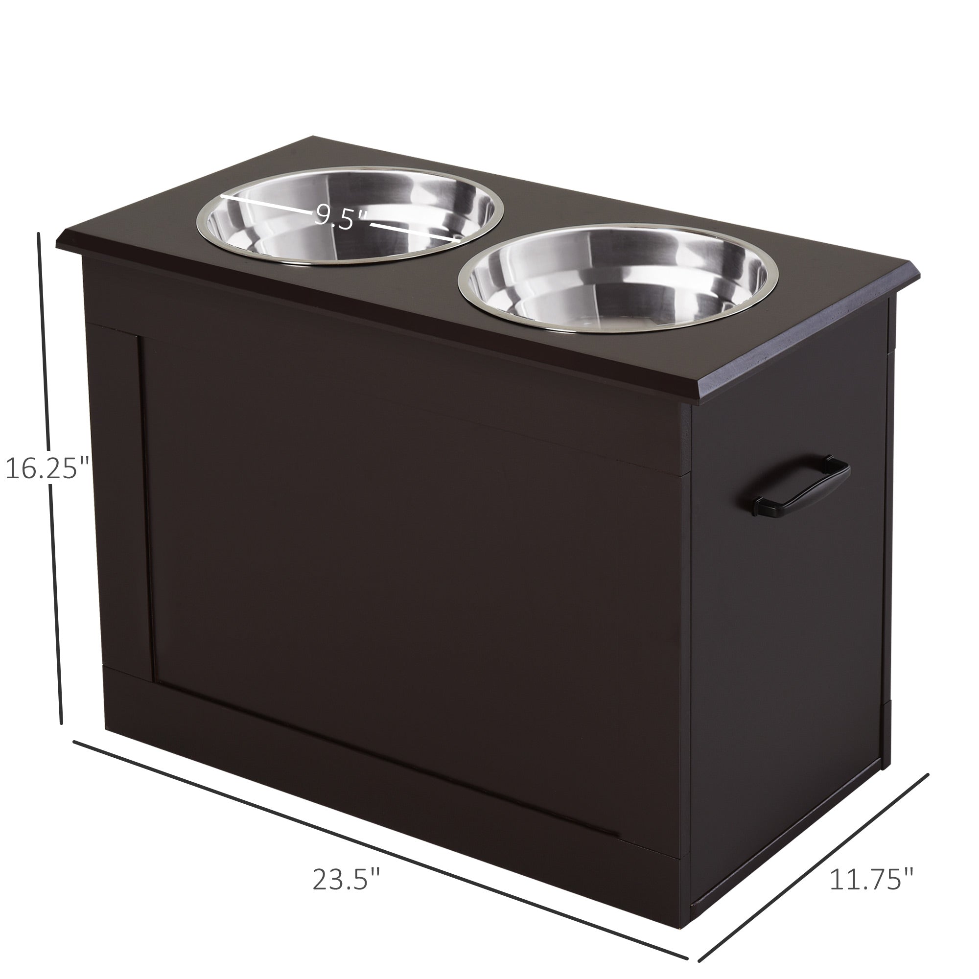 PawHut Elevated Dog Bowls for Large Dogs with Storage Dog Pet Diner Function 2 Stainless Steel Dog Bowls Elevated Base for Big-sized Dogs and Other Large Pets, Coffee