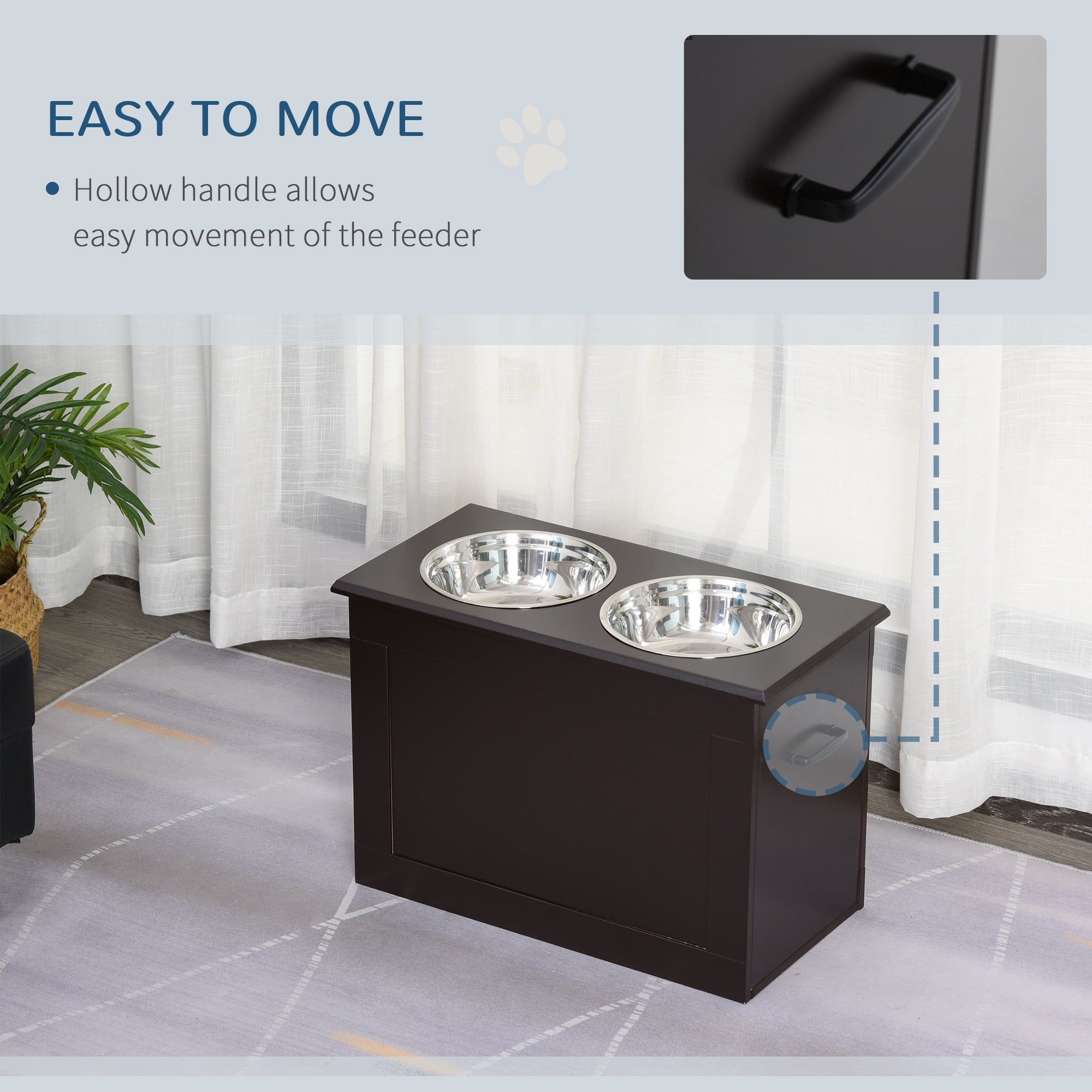PawHut Elevated Dog Bowls for Large Dogs with Storage Dog Pet Diner Function 2 Stainless Steel Dog Bowls Elevated Base for Big-sized Dogs and Other Large Pets, Coffee
