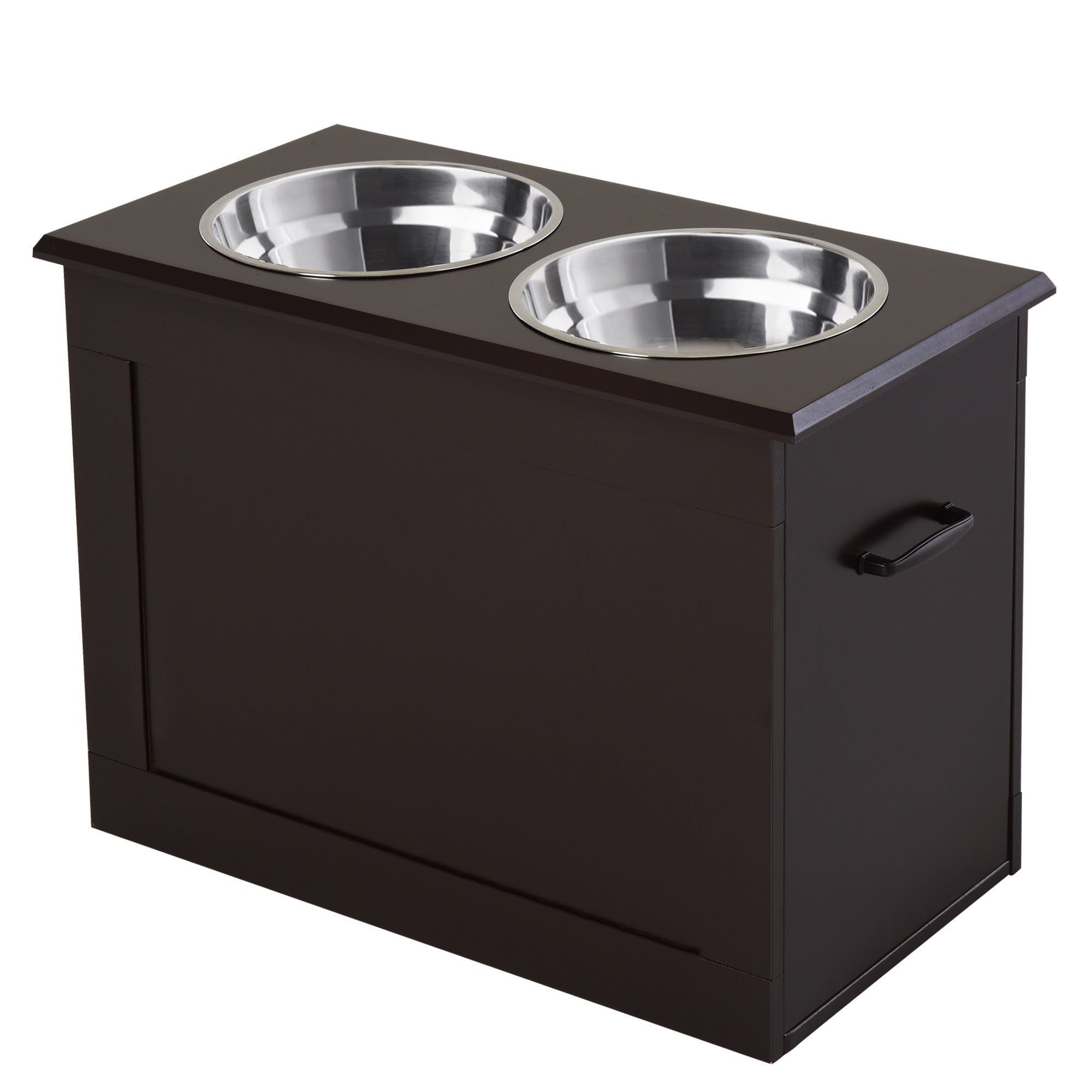 PawHut Elevated Dog Bowls for Large Dogs with Storage Dog Pet Diner Function 2 Stainless Steel Dog Bowls Elevated Base for Big-sized Dogs and Other Large Pets, Coffee