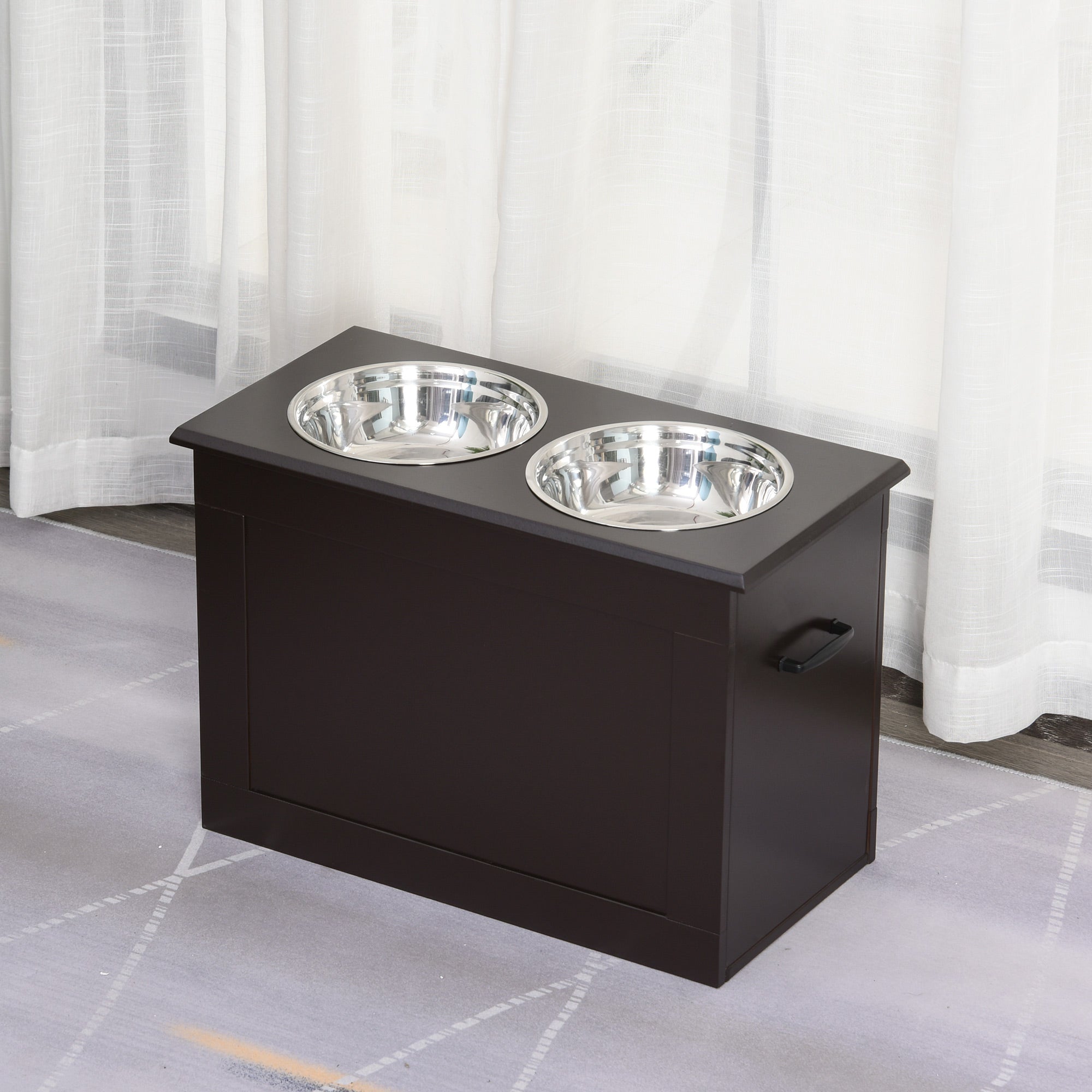 PawHut Elevated Dog Bowls for Large Dogs with Storage Dog Pet Diner Function 2 Stainless Steel Dog Bowls Elevated Base for Big-sized Dogs and Other Large Pets, Coffee