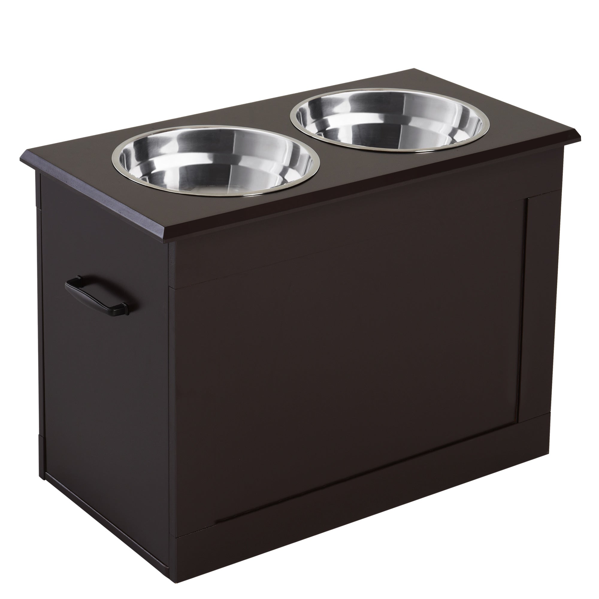 PawHut Elevated Dog Bowls for Large Dogs with Storage Dog Pet Diner Function 2 Stainless Steel Dog Bowls Elevated Base for Big-sized Dogs and Other Large Pets, Coffee